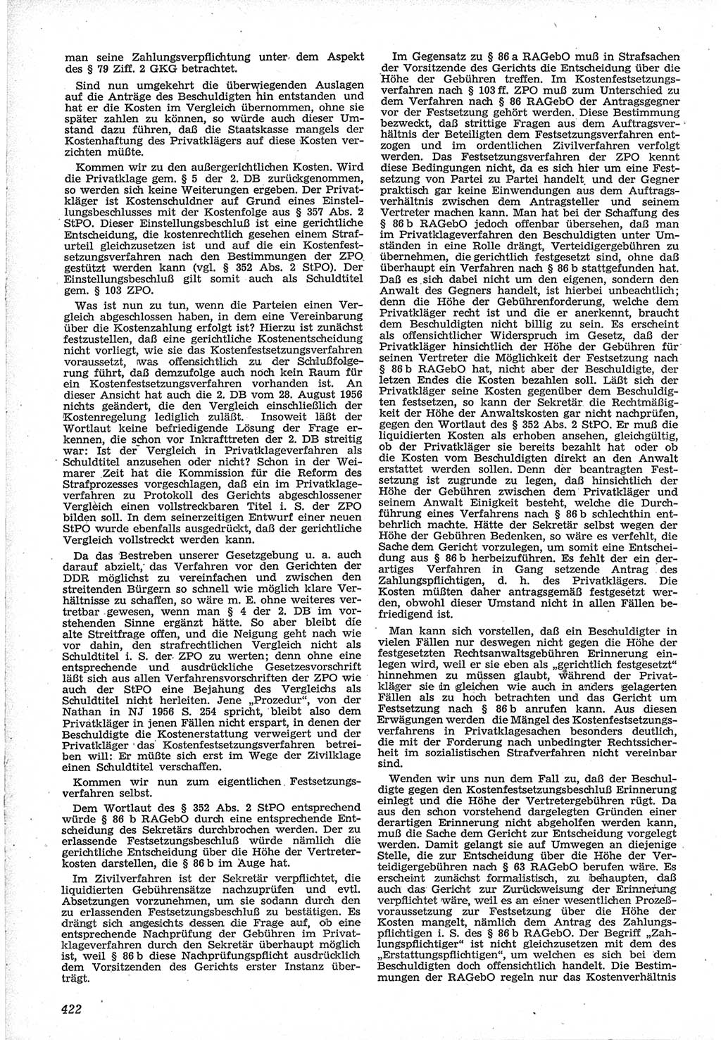 Neue Justiz (NJ), Zeitschrift für Recht und Rechtswissenschaft [Deutsche Demokratische Republik (DDR)], 12. Jahrgang 1958, Seite 422 (NJ DDR 1958, S. 422)