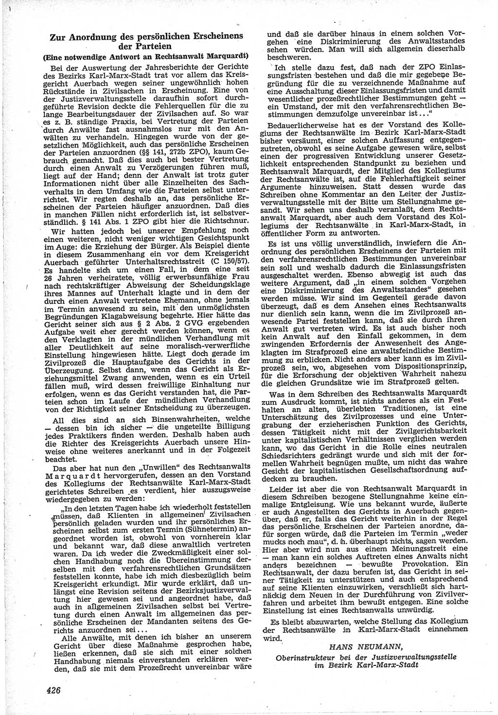 Neue Justiz (NJ), Zeitschrift für Recht und Rechtswissenschaft [Deutsche Demokratische Republik (DDR)], 12. Jahrgang 1958, Seite 426 (NJ DDR 1958, S. 426)