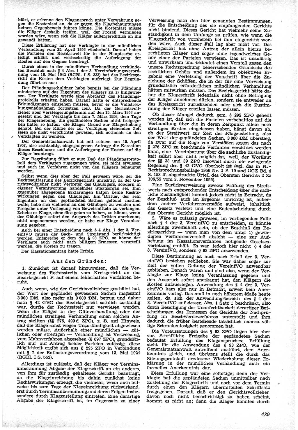 Neue Justiz (NJ), Zeitschrift für Recht und Rechtswissenschaft [Deutsche Demokratische Republik (DDR)], 12. Jahrgang 1958, Seite 429 (NJ DDR 1958, S. 429)