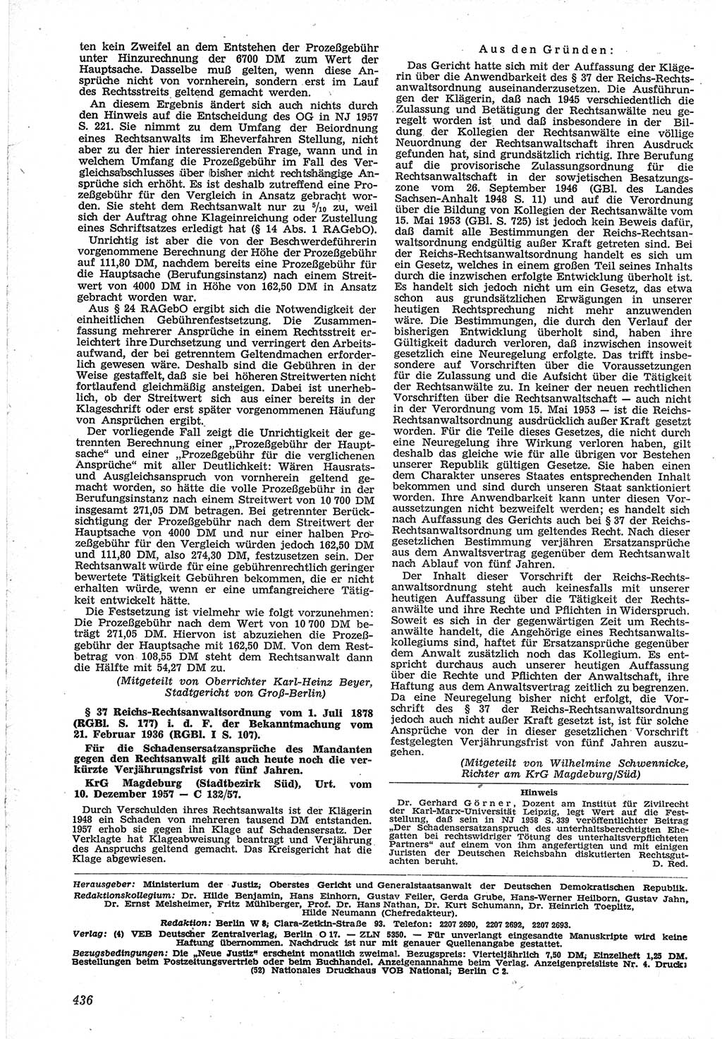 Neue Justiz (NJ), Zeitschrift für Recht und Rechtswissenschaft [Deutsche Demokratische Republik (DDR)], 12. Jahrgang 1958, Seite 436 (NJ DDR 1958, S. 436)