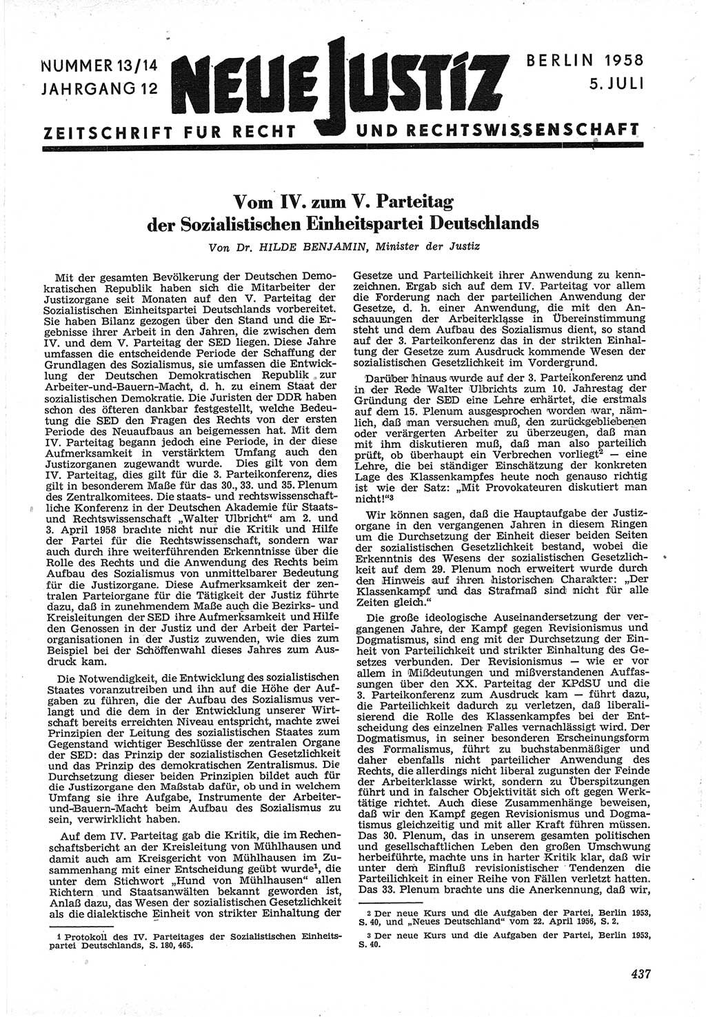 Neue Justiz (NJ), Zeitschrift für Recht und Rechtswissenschaft [Deutsche Demokratische Republik (DDR)], 12. Jahrgang 1958, Seite 437 (NJ DDR 1958, S. 437)