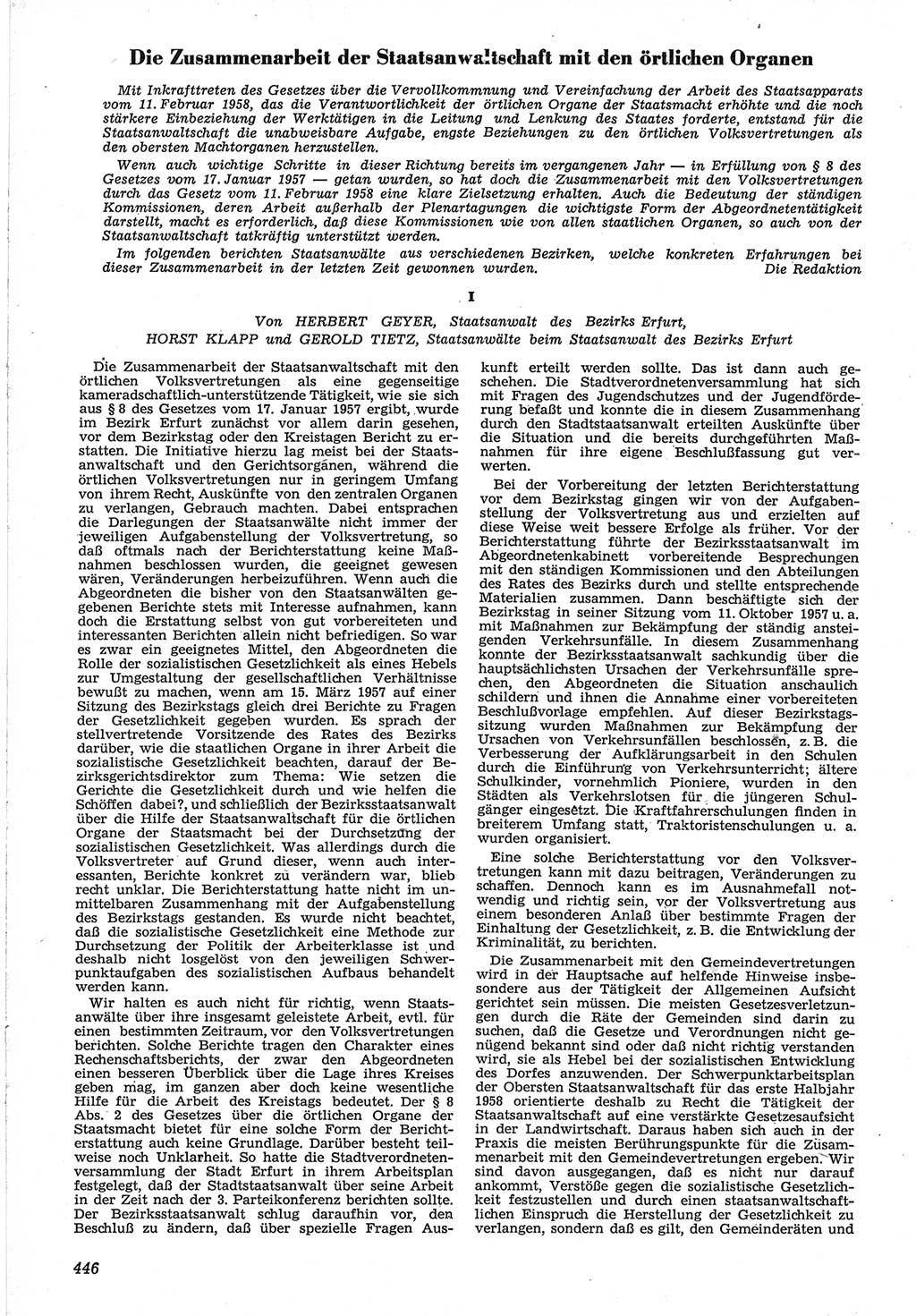 Neue Justiz (NJ), Zeitschrift für Recht und Rechtswissenschaft [Deutsche Demokratische Republik (DDR)], 12. Jahrgang 1958, Seite 446 (NJ DDR 1958, S. 446)
