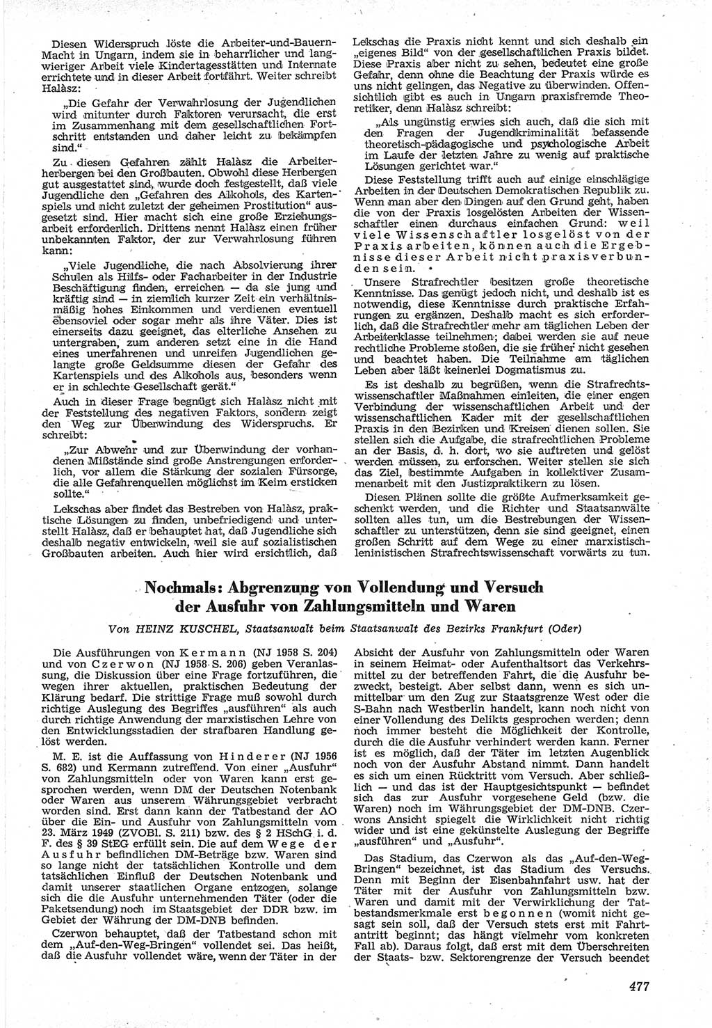 Neue Justiz (NJ), Zeitschrift für Recht und Rechtswissenschaft [Deutsche Demokratische Republik (DDR)], 12. Jahrgang 1958, Seite 477 (NJ DDR 1958, S. 477)