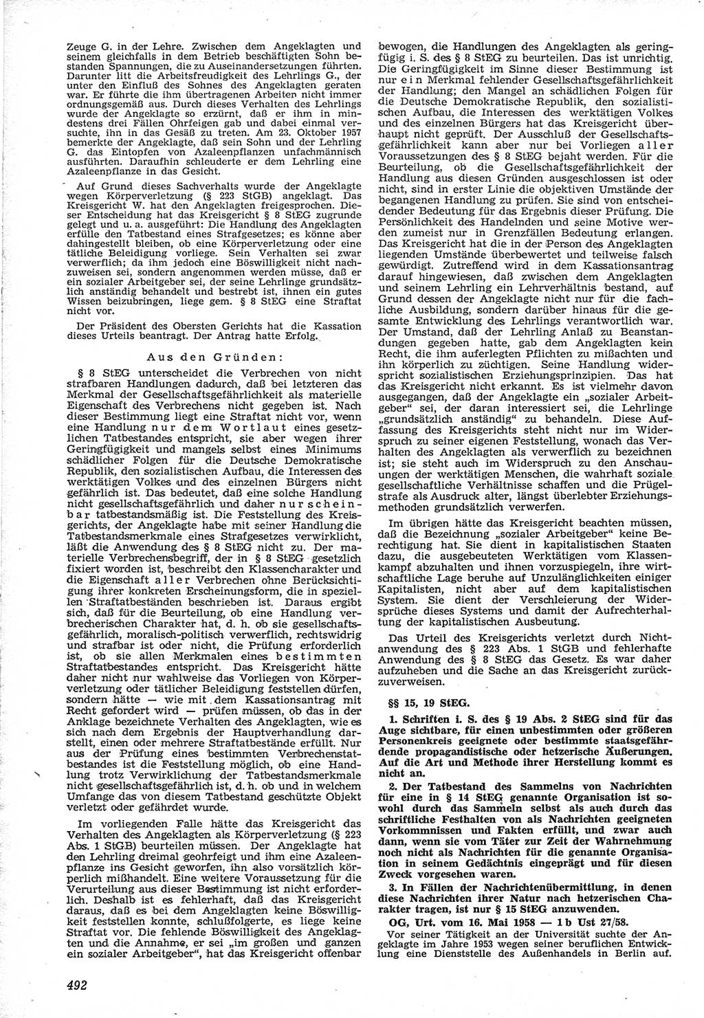 Neue Justiz (NJ), Zeitschrift für Recht und Rechtswissenschaft [Deutsche Demokratische Republik (DDR)], 12. Jahrgang 1958, Seite 492 (NJ DDR 1958, S. 492)