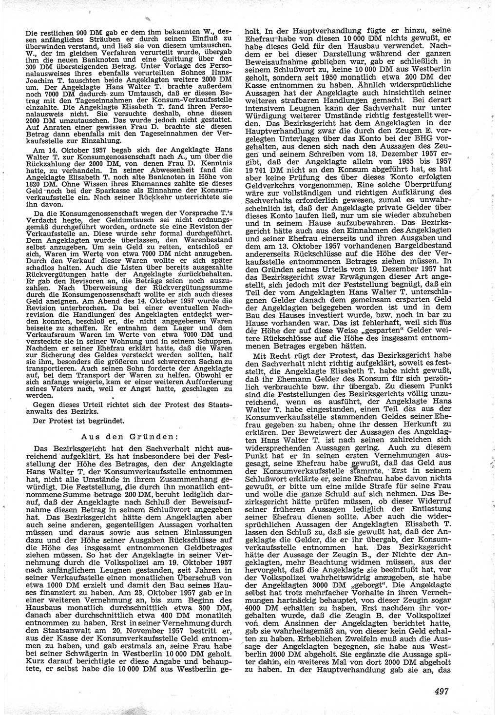 Neue Justiz (NJ), Zeitschrift für Recht und Rechtswissenschaft [Deutsche Demokratische Republik (DDR)], 12. Jahrgang 1958, Seite 497 (NJ DDR 1958, S. 497)