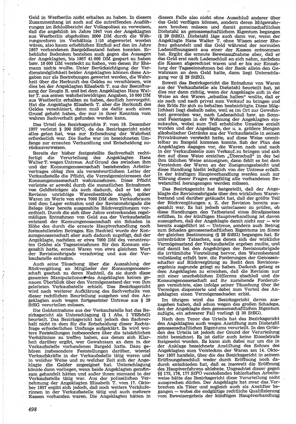Neue Justiz (NJ), Zeitschrift für Recht und Rechtswissenschaft [Deutsche Demokratische Republik (DDR)], 12. Jahrgang 1958, Seite 498 (NJ DDR 1958, S. 498)