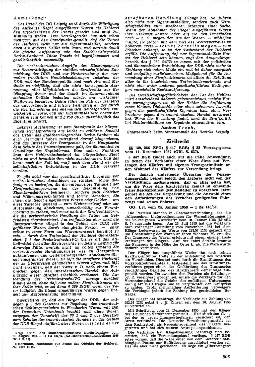 Neue Justiz (NJ), Zeitschrift für Recht und Rechtswissenschaft [Deutsche Demokratische Republik (DDR)], 12. Jahrgang 1958, Seite 503 (NJ DDR 1958, S. 503)
