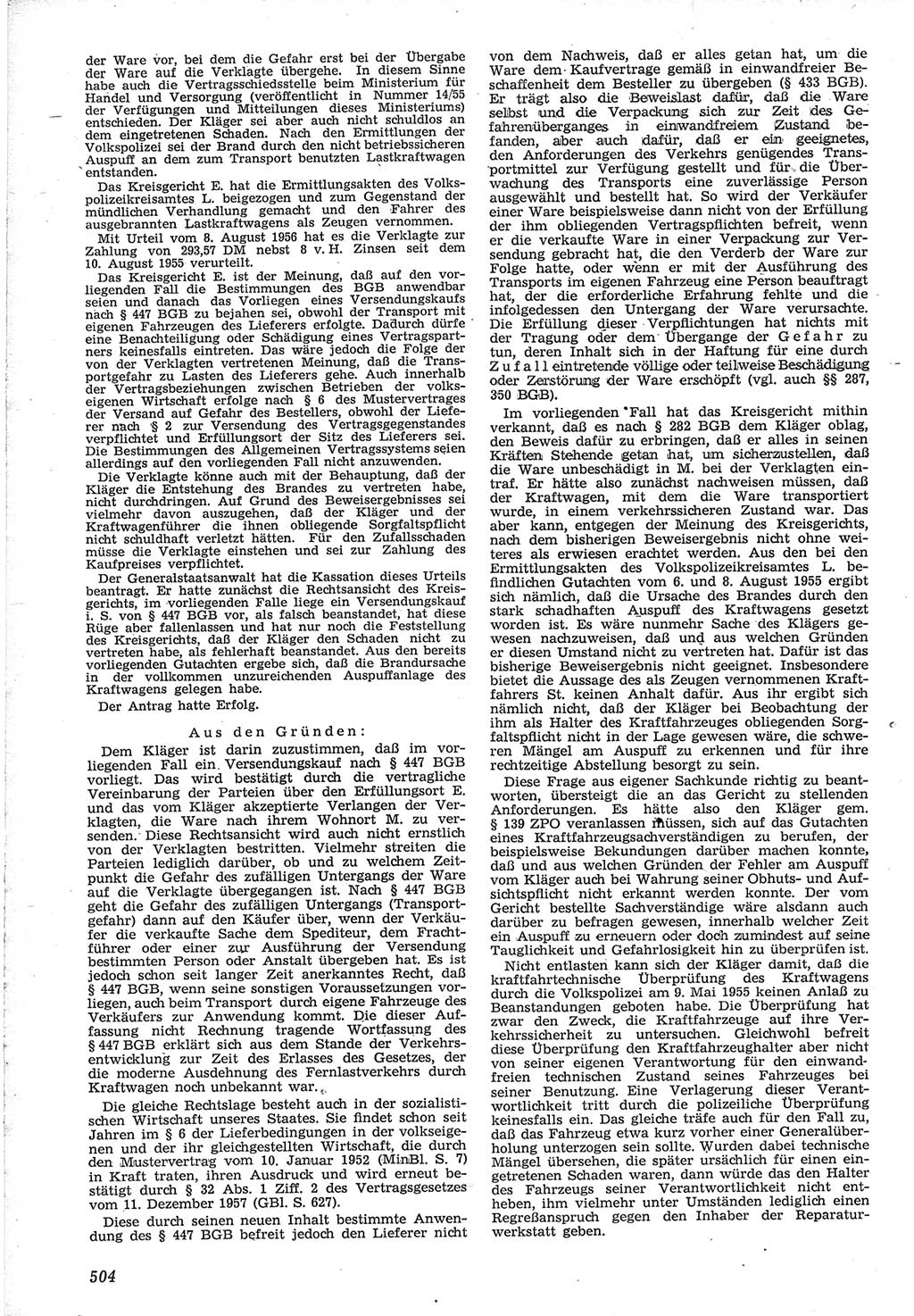 Neue Justiz (NJ), Zeitschrift für Recht und Rechtswissenschaft [Deutsche Demokratische Republik (DDR)], 12. Jahrgang 1958, Seite 504 (NJ DDR 1958, S. 504)