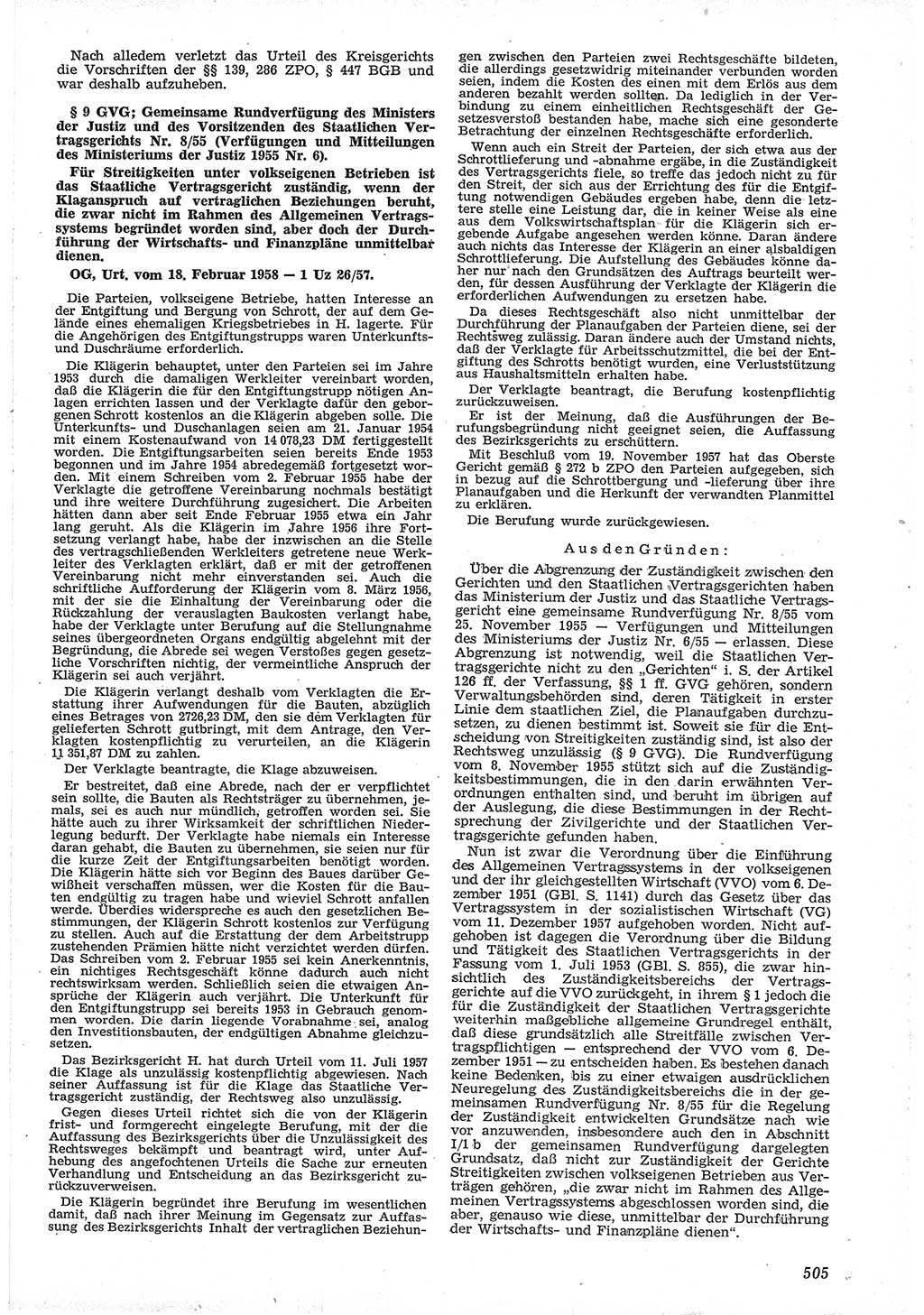 Neue Justiz (NJ), Zeitschrift für Recht und Rechtswissenschaft [Deutsche Demokratische Republik (DDR)], 12. Jahrgang 1958, Seite 505 (NJ DDR 1958, S. 505)