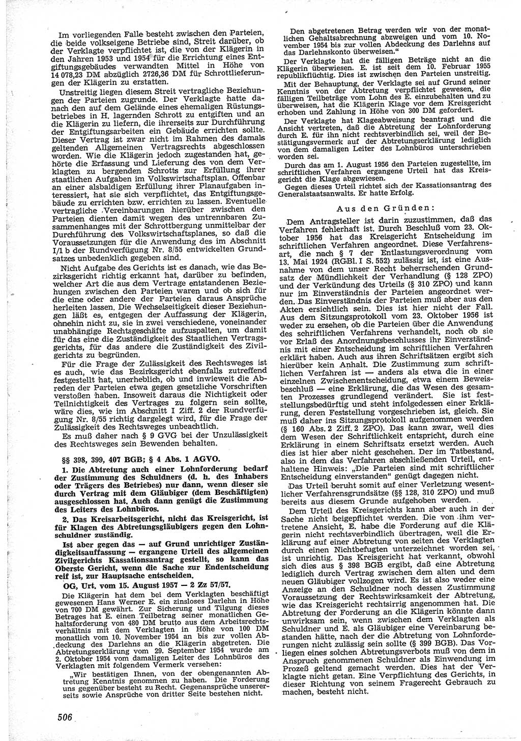 Neue Justiz (NJ), Zeitschrift für Recht und Rechtswissenschaft [Deutsche Demokratische Republik (DDR)], 12. Jahrgang 1958, Seite 506 (NJ DDR 1958, S. 506)