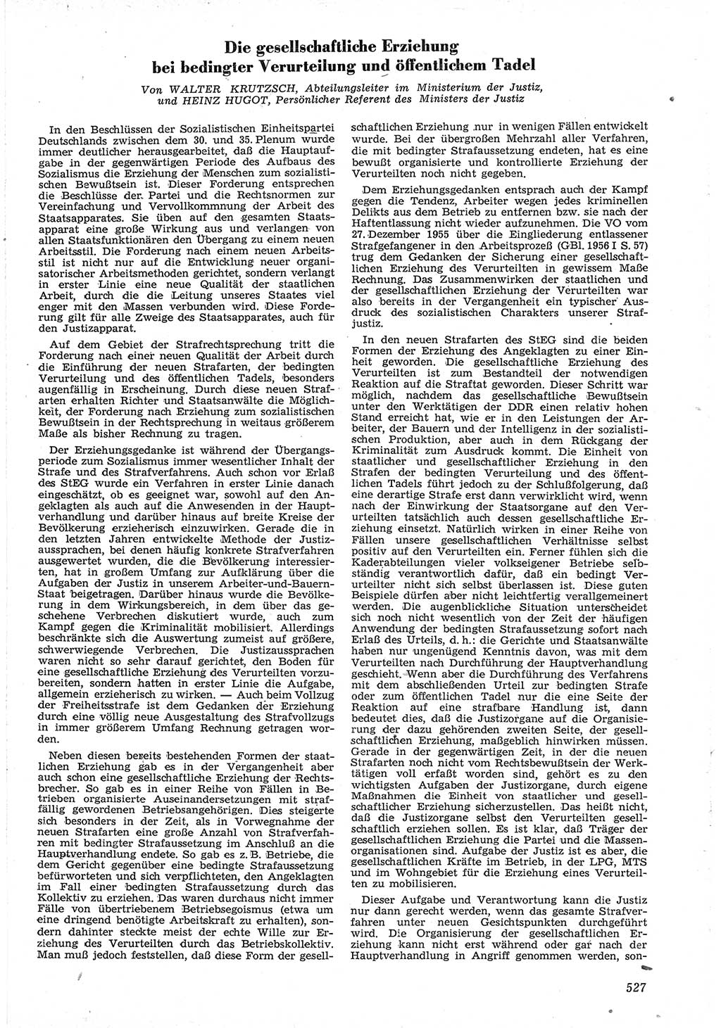 Neue Justiz (NJ), Zeitschrift für Recht und Rechtswissenschaft [Deutsche Demokratische Republik (DDR)], 12. Jahrgang 1958, Seite 527 (NJ DDR 1958, S. 527)