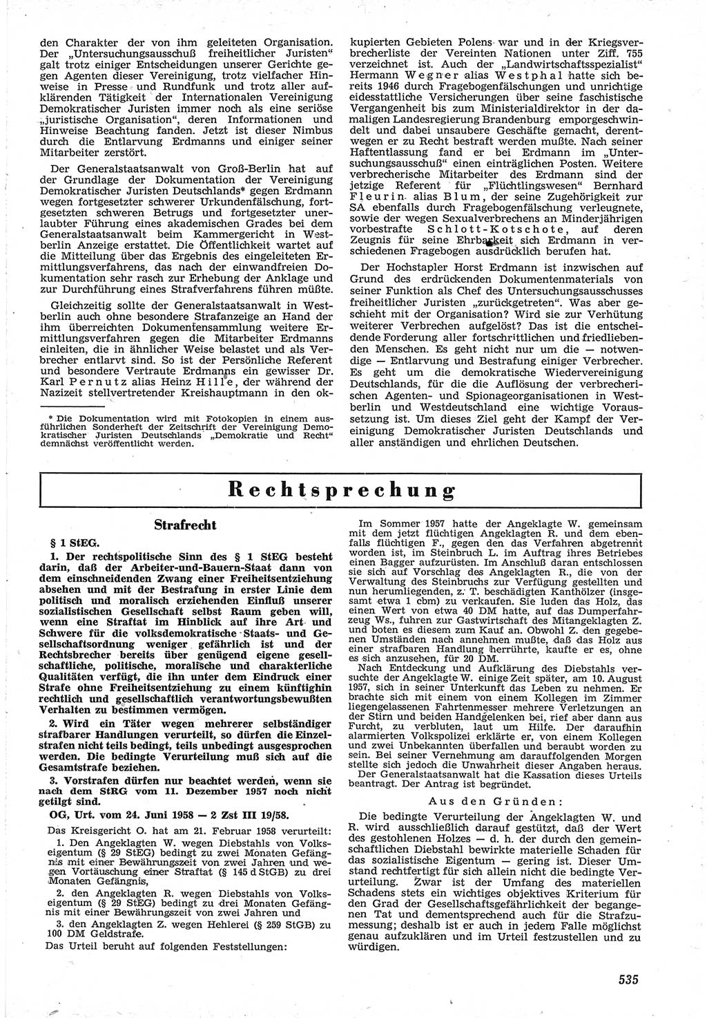 Neue Justiz (NJ), Zeitschrift für Recht und Rechtswissenschaft [Deutsche Demokratische Republik (DDR)], 12. Jahrgang 1958, Seite 535 (NJ DDR 1958, S. 535)