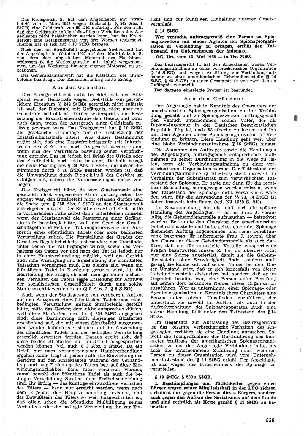 Neue Justiz (NJ), Zeitschrift für Recht und Rechtswissenschaft [Deutsche Demokratische Republik (DDR)], 12. Jahrgang 1958, Seite 539 (NJ DDR 1958, S. 539)