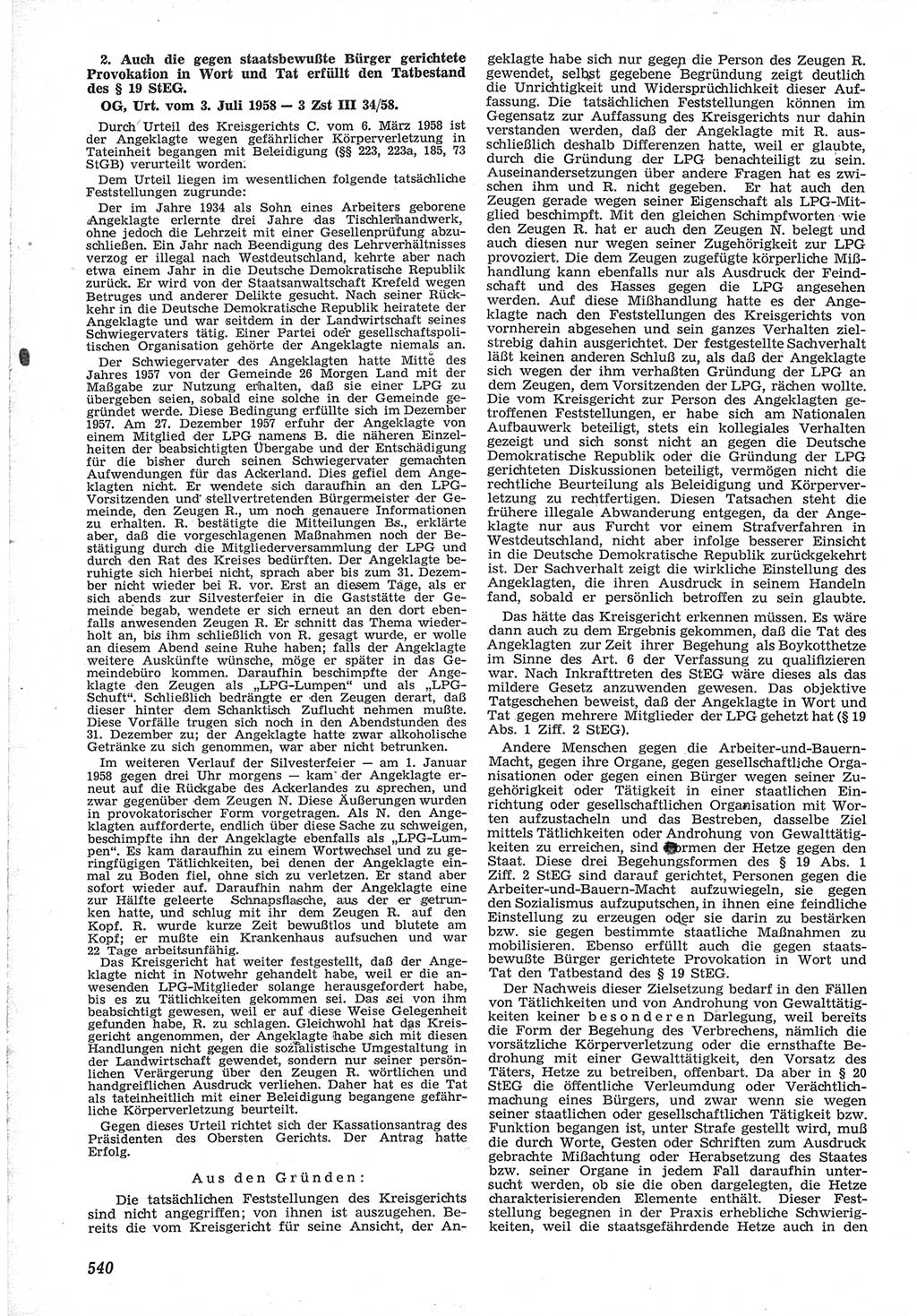Neue Justiz (NJ), Zeitschrift für Recht und Rechtswissenschaft [Deutsche Demokratische Republik (DDR)], 12. Jahrgang 1958, Seite 540 (NJ DDR 1958, S. 540)