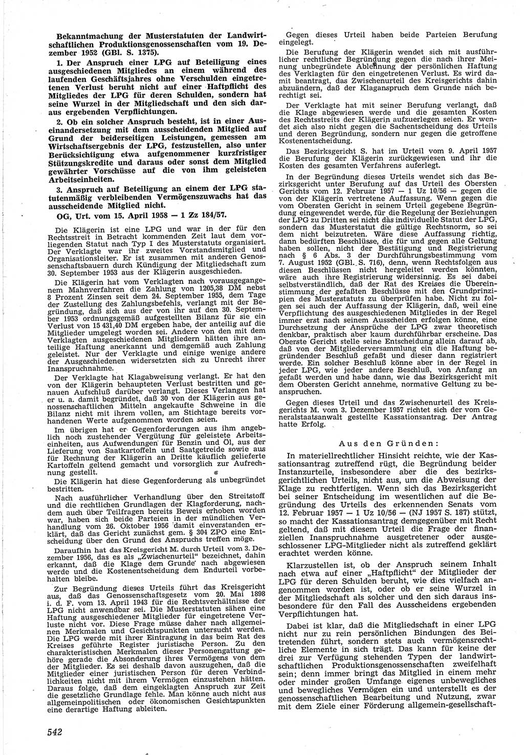Neue Justiz (NJ), Zeitschrift für Recht und Rechtswissenschaft [Deutsche Demokratische Republik (DDR)], 12. Jahrgang 1958, Seite 542 (NJ DDR 1958, S. 542)