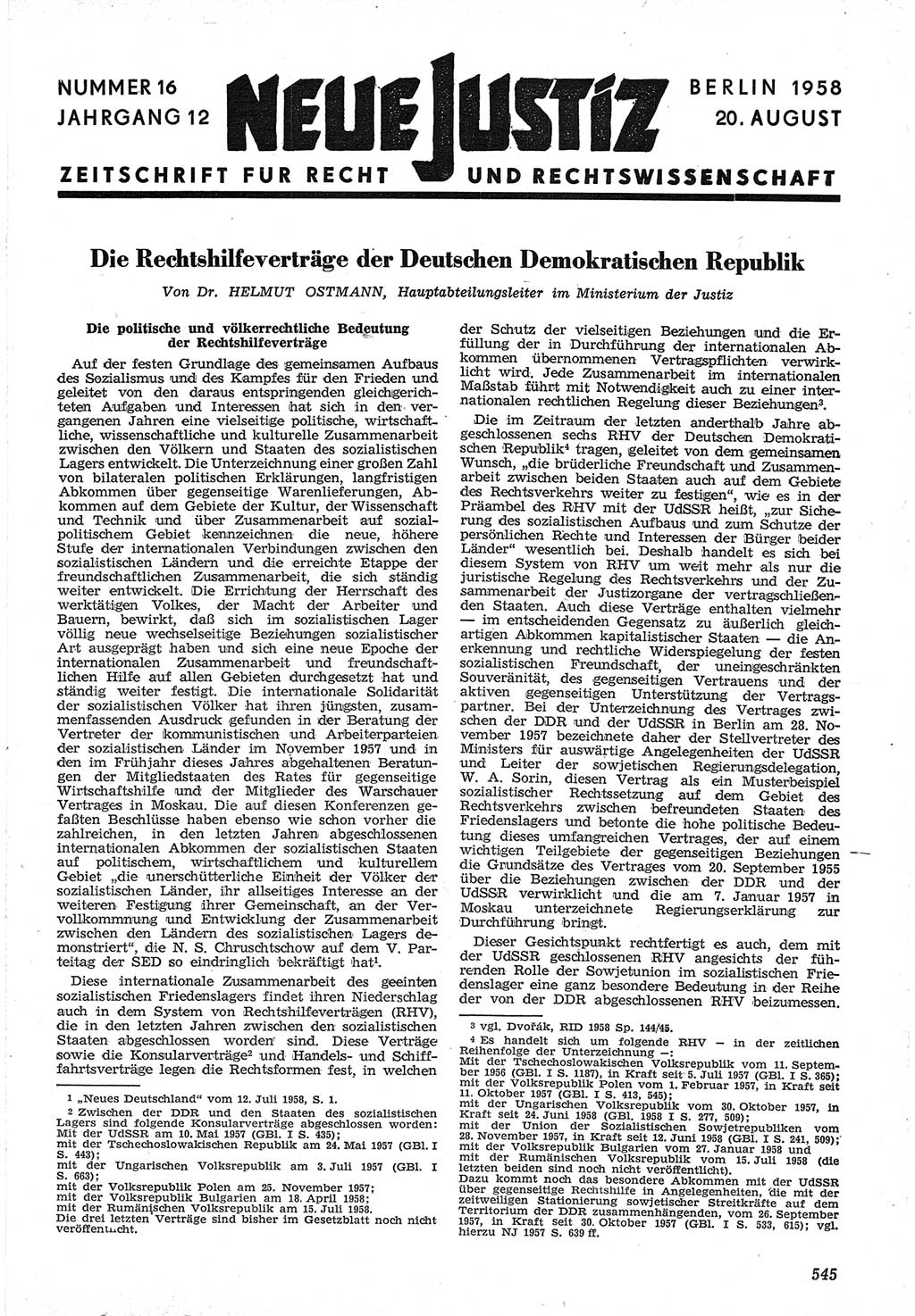 Neue Justiz (NJ), Zeitschrift für Recht und Rechtswissenschaft [Deutsche Demokratische Republik (DDR)], 12. Jahrgang 1958, Seite 545 (NJ DDR 1958, S. 545)