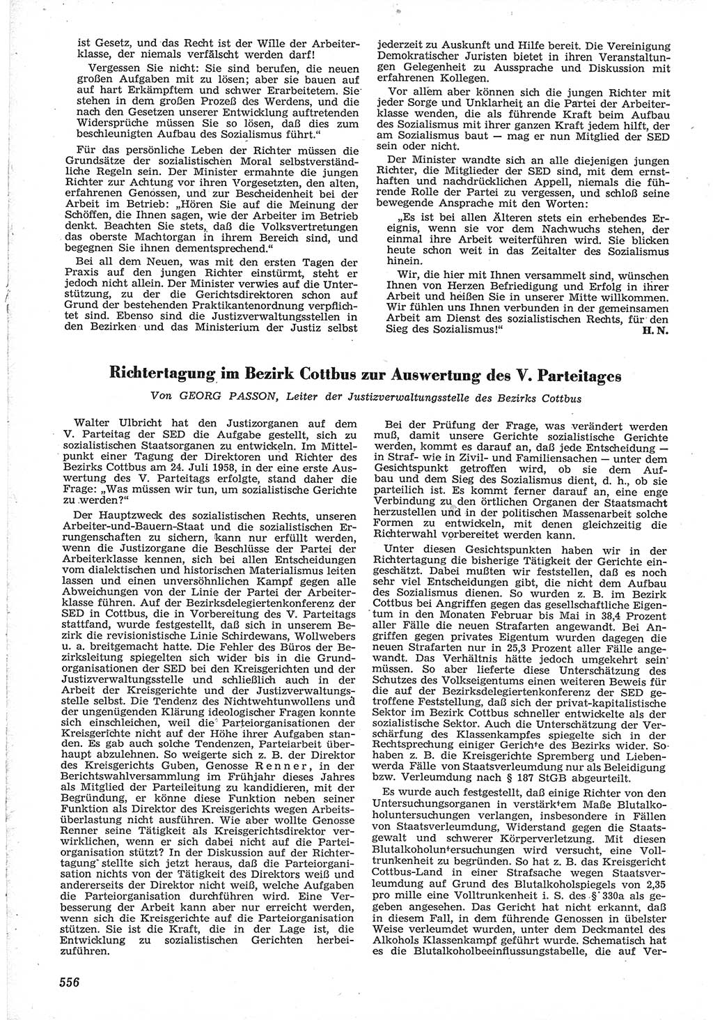 Neue Justiz (NJ), Zeitschrift für Recht und Rechtswissenschaft [Deutsche Demokratische Republik (DDR)], 12. Jahrgang 1958, Seite 556 (NJ DDR 1958, S. 556)