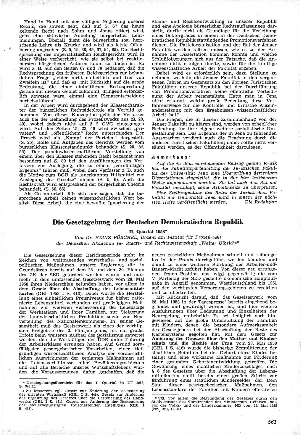 Neue Justiz (NJ), Zeitschrift für Recht und Rechtswissenschaft [Deutsche Demokratische Republik (DDR)], 12. Jahrgang 1958, Seite 561 (NJ DDR 1958, S. 561)