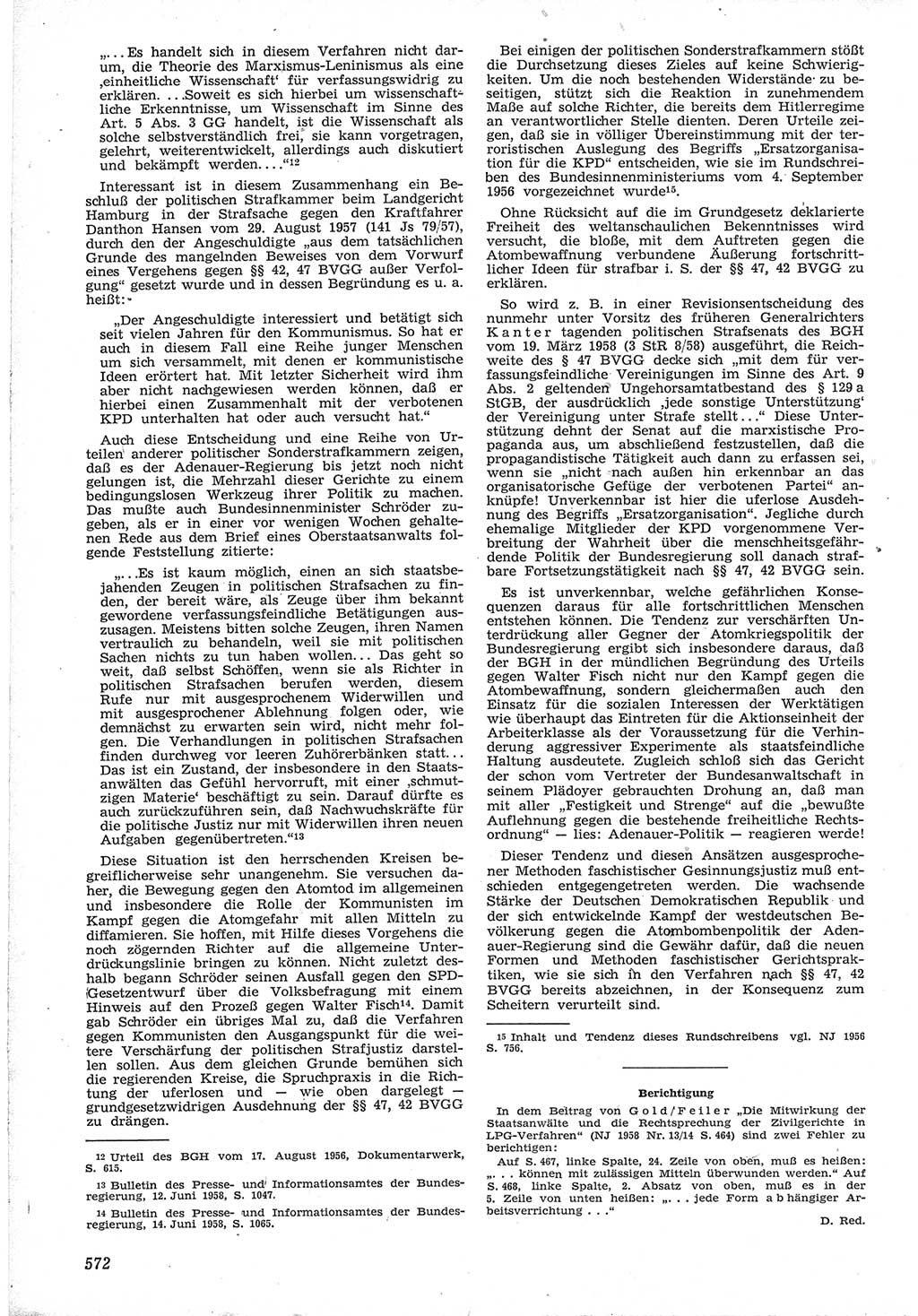 Neue Justiz (NJ), Zeitschrift für Recht und Rechtswissenschaft [Deutsche Demokratische Republik (DDR)], 12. Jahrgang 1958, Seite 572 (NJ DDR 1958, S. 572)