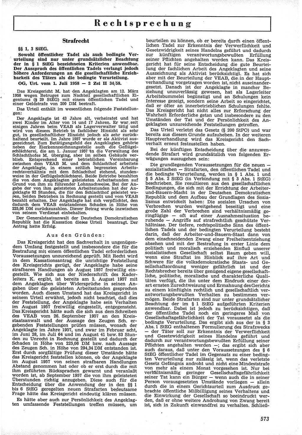 Neue Justiz (NJ), Zeitschrift für Recht und Rechtswissenschaft [Deutsche Demokratische Republik (DDR)], 12. Jahrgang 1958, Seite 573 (NJ DDR 1958, S. 573)
