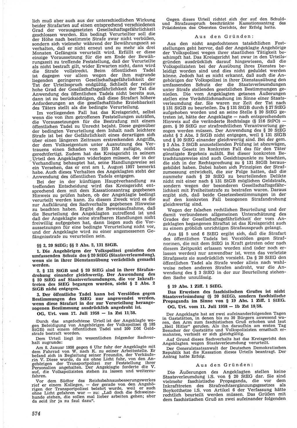Neue Justiz (NJ), Zeitschrift für Recht und Rechtswissenschaft [Deutsche Demokratische Republik (DDR)], 12. Jahrgang 1958, Seite 574 (NJ DDR 1958, S. 574)