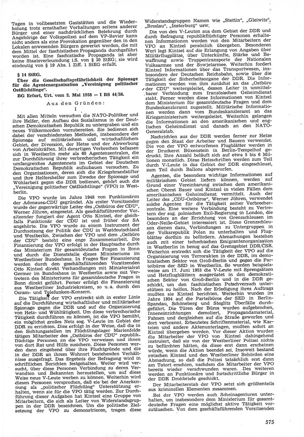 Neue Justiz (NJ), Zeitschrift für Recht und Rechtswissenschaft [Deutsche Demokratische Republik (DDR)], 12. Jahrgang 1958, Seite 575 (NJ DDR 1958, S. 575)