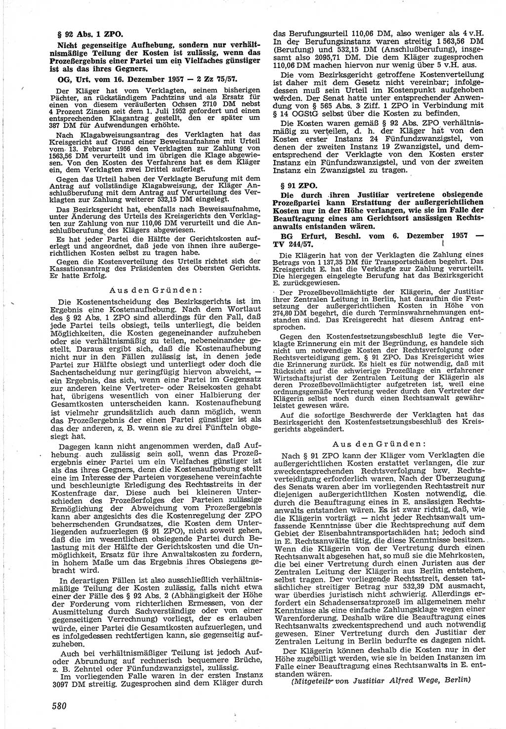 Neue Justiz (NJ), Zeitschrift für Recht und Rechtswissenschaft [Deutsche Demokratische Republik (DDR)], 12. Jahrgang 1958, Seite 580 (NJ DDR 1958, S. 580)