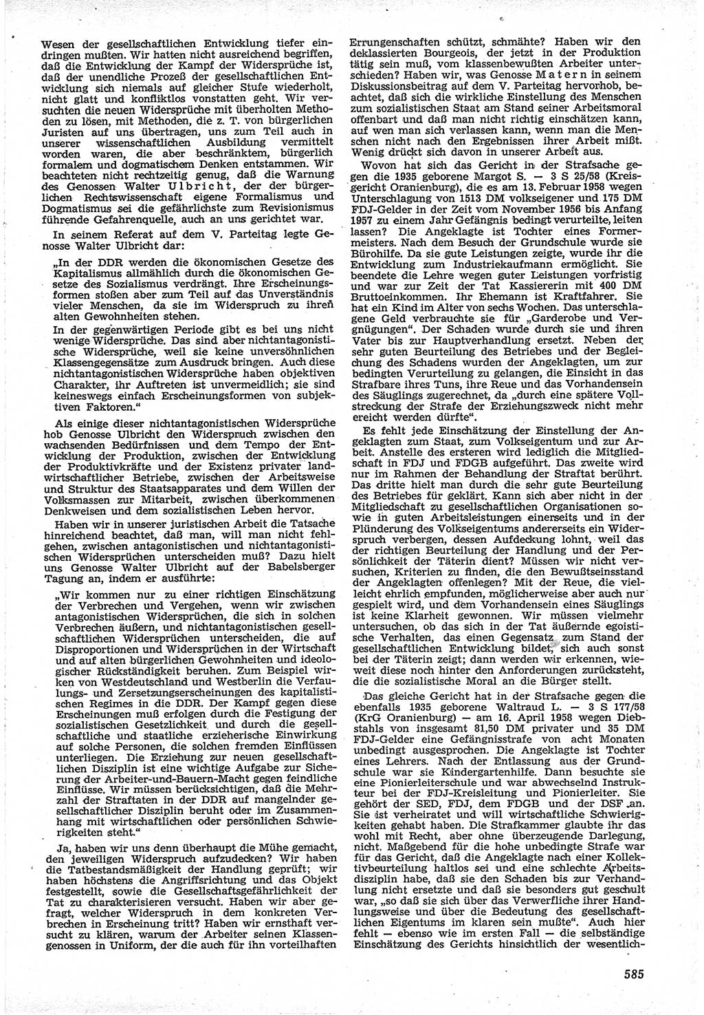 Neue Justiz (NJ), Zeitschrift für Recht und Rechtswissenschaft [Deutsche Demokratische Republik (DDR)], 12. Jahrgang 1958, Seite 585 (NJ DDR 1958, S. 585)