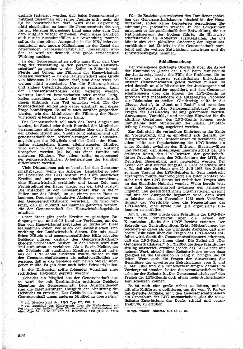 Neue Justiz (NJ), Zeitschrift für Recht und Rechtswissenschaft [Deutsche Demokratische Republik (DDR)], 12. Jahrgang 1958, Seite 594 (NJ DDR 1958, S. 594)