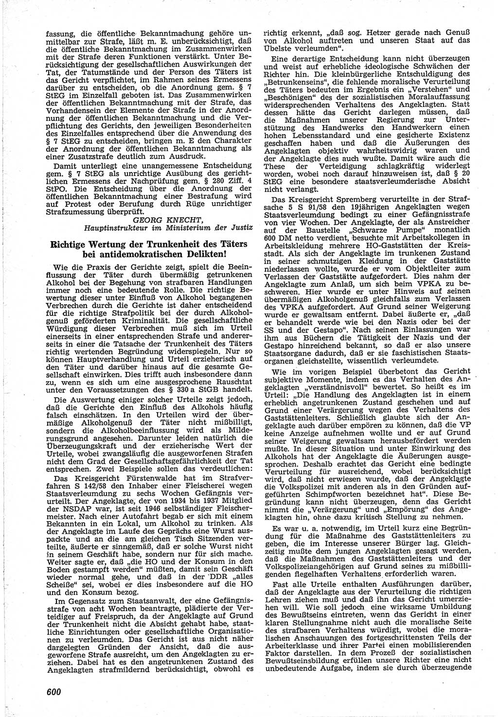 Neue Justiz (NJ), Zeitschrift für Recht und Rechtswissenschaft [Deutsche Demokratische Republik (DDR)], 12. Jahrgang 1958, Seite 600 (NJ DDR 1958, S. 600)