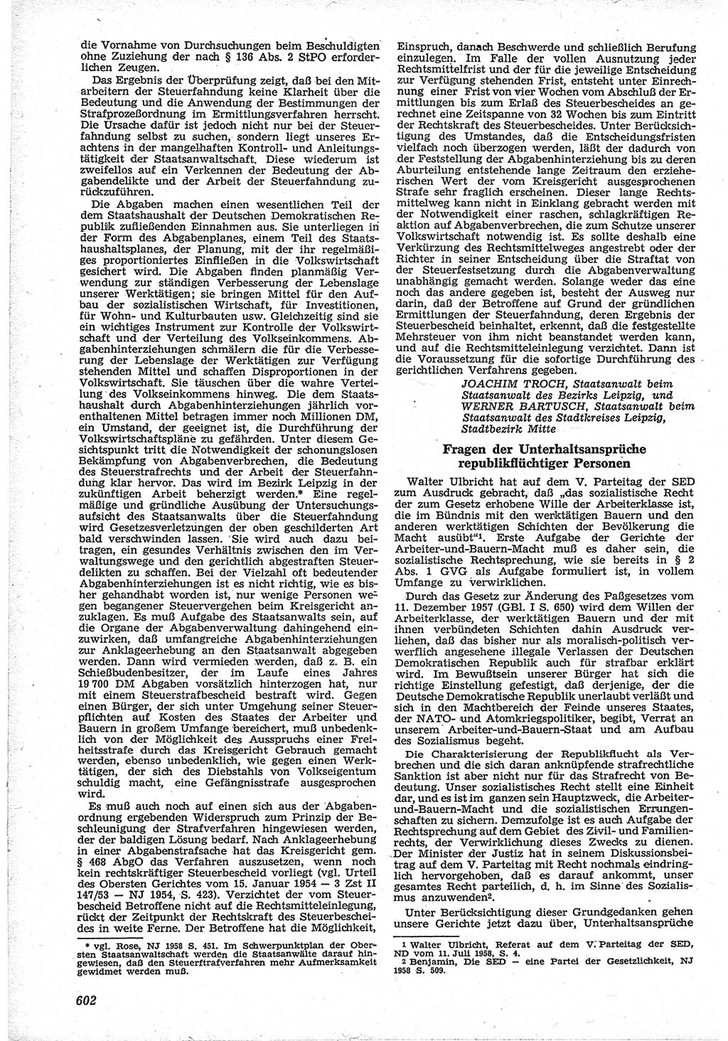 Neue Justiz (NJ), Zeitschrift für Recht und Rechtswissenschaft [Deutsche Demokratische Republik (DDR)], 12. Jahrgang 1958, Seite 602 (NJ DDR 1958, S. 602)