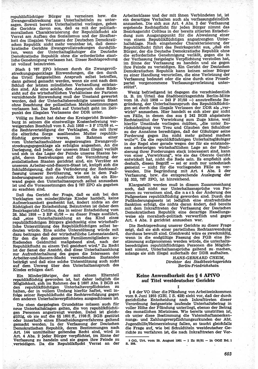 Neue Justiz (NJ), Zeitschrift für Recht und Rechtswissenschaft [Deutsche Demokratische Republik (DDR)], 12. Jahrgang 1958, Seite 603 (NJ DDR 1958, S. 603)