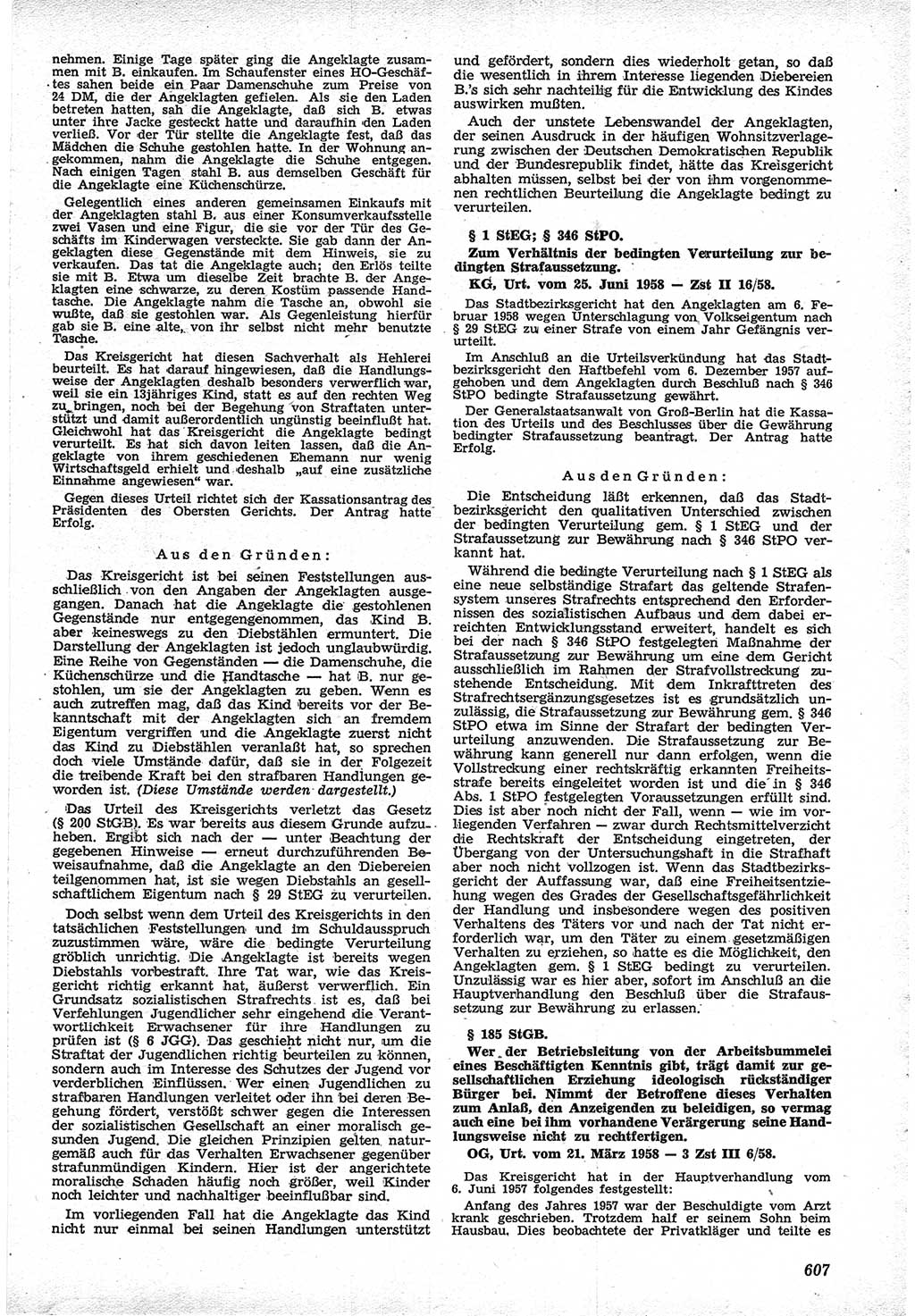 Neue Justiz (NJ), Zeitschrift für Recht und Rechtswissenschaft [Deutsche Demokratische Republik (DDR)], 12. Jahrgang 1958, Seite 607 (NJ DDR 1958, S. 607)