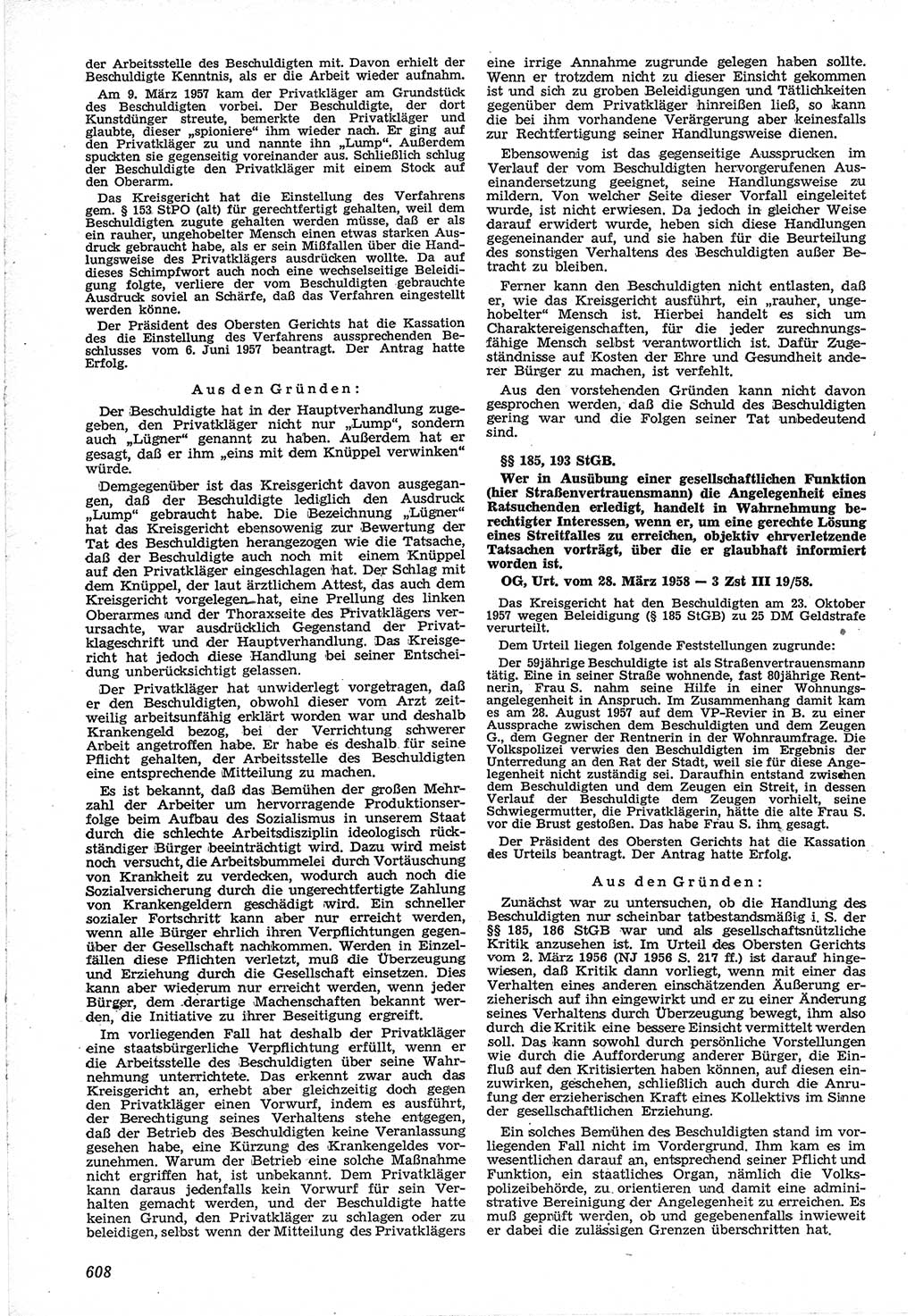 Neue Justiz (NJ), Zeitschrift für Recht und Rechtswissenschaft [Deutsche Demokratische Republik (DDR)], 12. Jahrgang 1958, Seite 608 (NJ DDR 1958, S. 608)