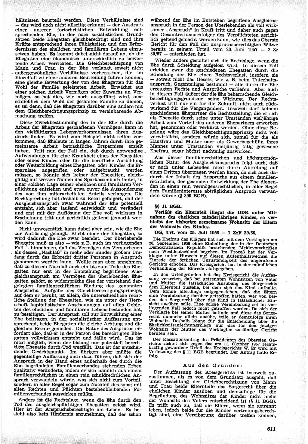 Neue Justiz (NJ), Zeitschrift für Recht und Rechtswissenschaft [Deutsche Demokratische Republik (DDR)], 12. Jahrgang 1958, Seite 611 (NJ DDR 1958, S. 611)