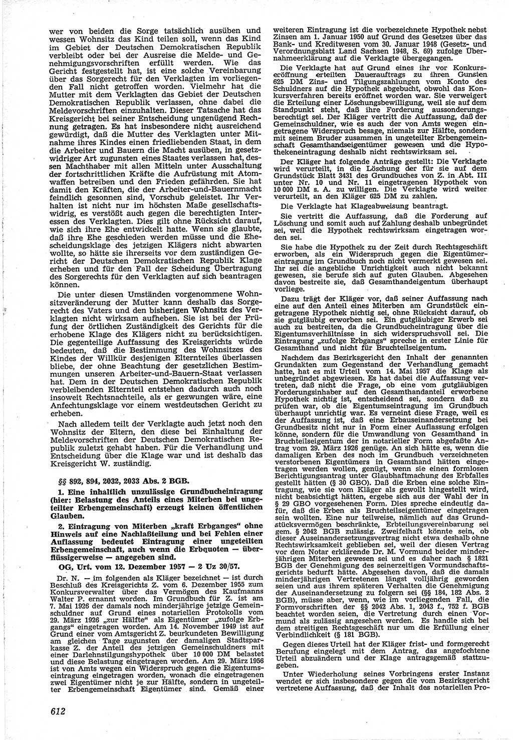 Neue Justiz (NJ), Zeitschrift für Recht und Rechtswissenschaft [Deutsche Demokratische Republik (DDR)], 12. Jahrgang 1958, Seite 612 (NJ DDR 1958, S. 612)