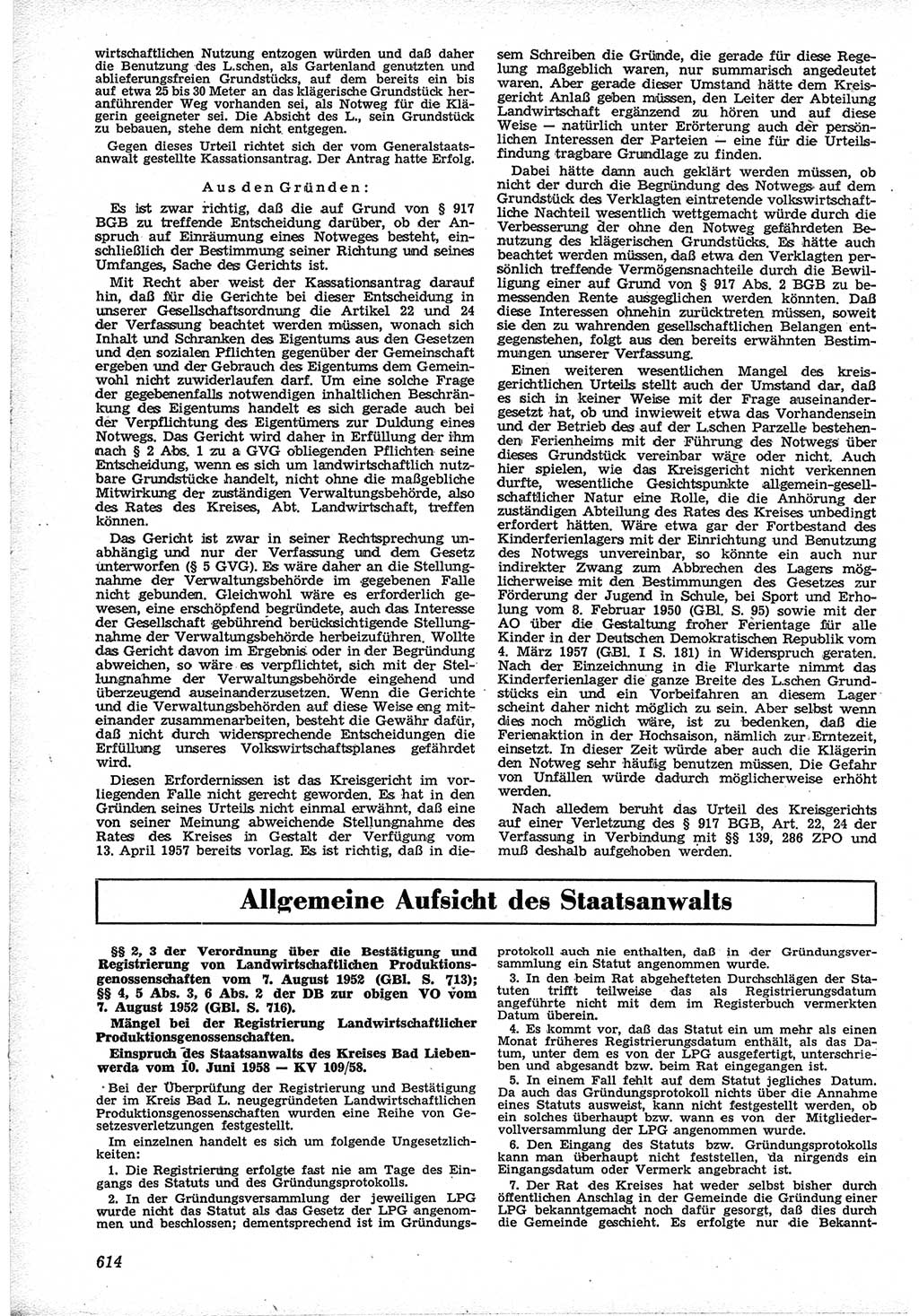 Neue Justiz (NJ), Zeitschrift für Recht und Rechtswissenschaft [Deutsche Demokratische Republik (DDR)], 12. Jahrgang 1958, Seite 614 (NJ DDR 1958, S. 614)