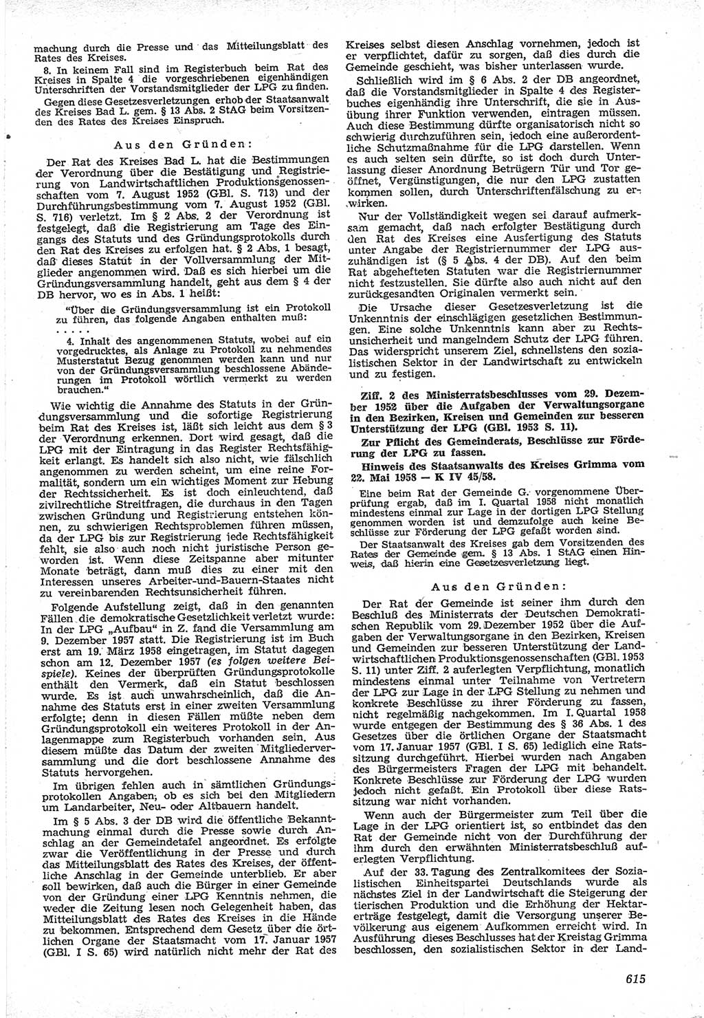 Neue Justiz (NJ), Zeitschrift für Recht und Rechtswissenschaft [Deutsche Demokratische Republik (DDR)], 12. Jahrgang 1958, Seite 615 (NJ DDR 1958, S. 615)