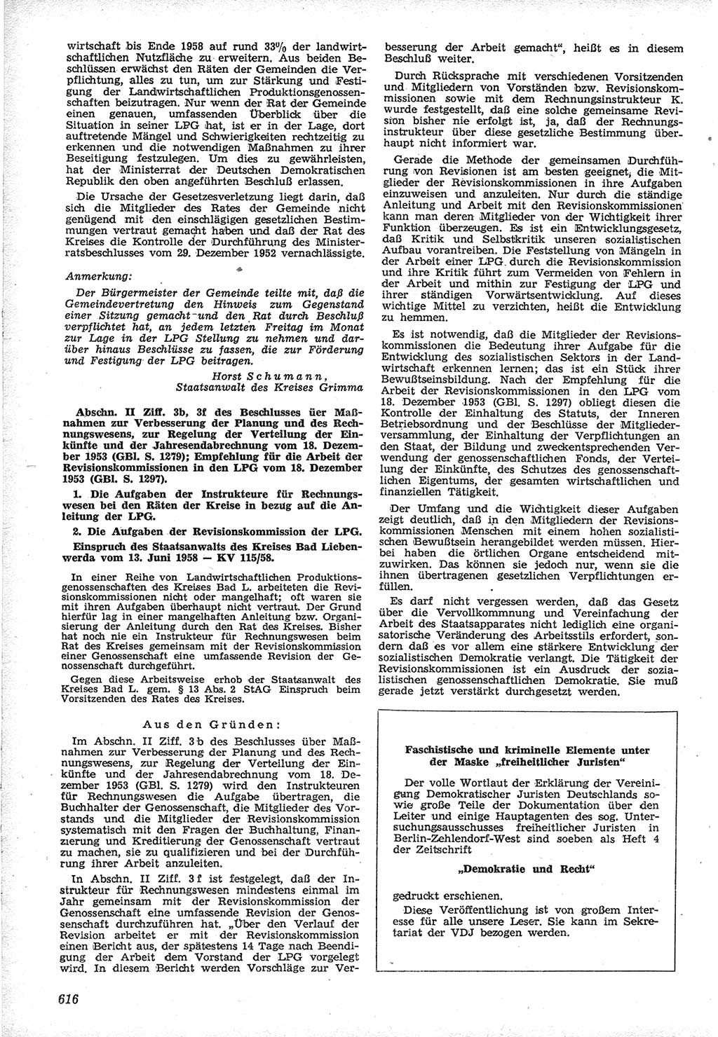 Neue Justiz (NJ), Zeitschrift für Recht und Rechtswissenschaft [Deutsche Demokratische Republik (DDR)], 12. Jahrgang 1958, Seite 616 (NJ DDR 1958, S. 616)