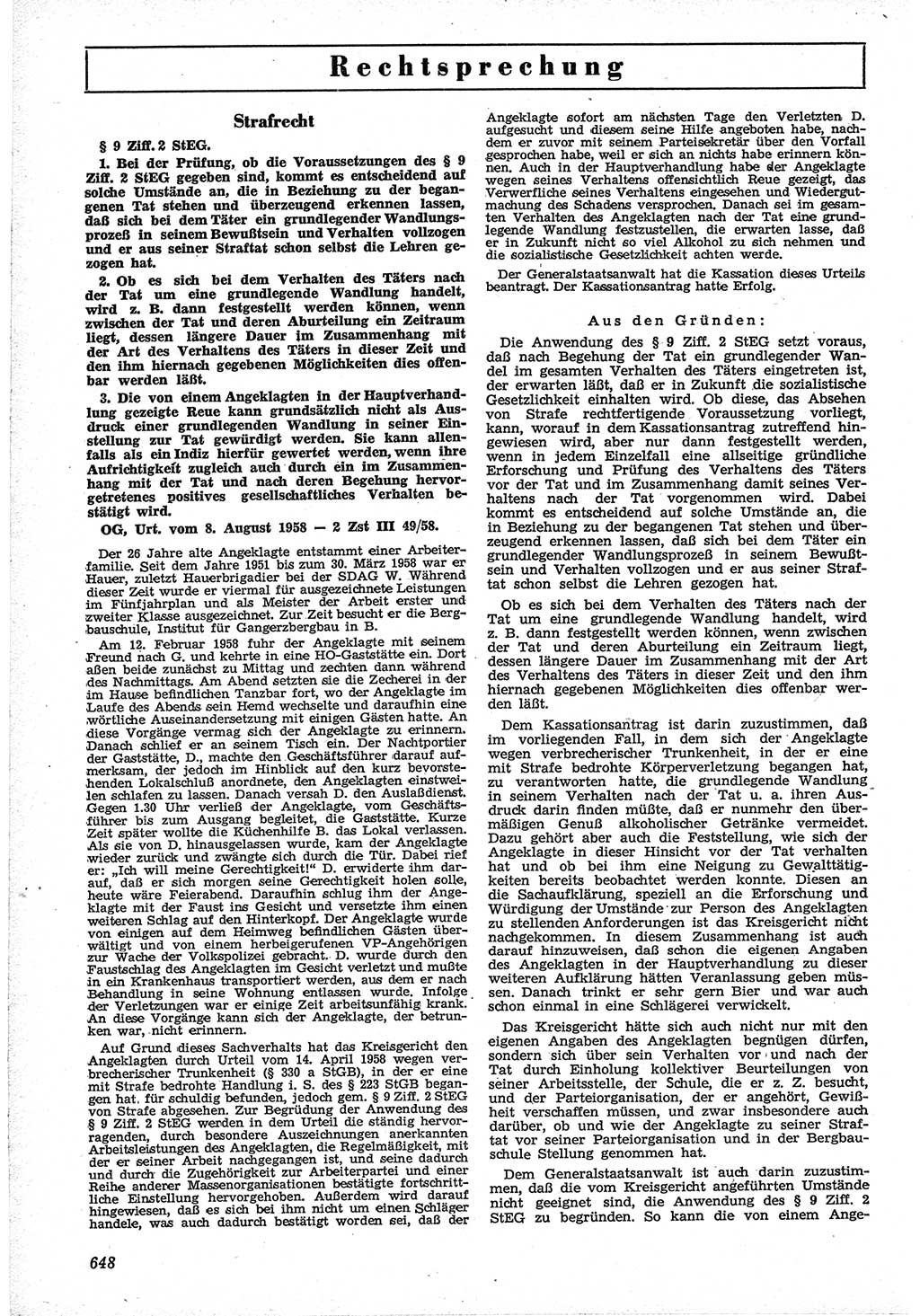 Neue Justiz (NJ), Zeitschrift für Recht und Rechtswissenschaft [Deutsche Demokratische Republik (DDR)], 12. Jahrgang 1958, Seite 648 (NJ DDR 1958, S. 648)