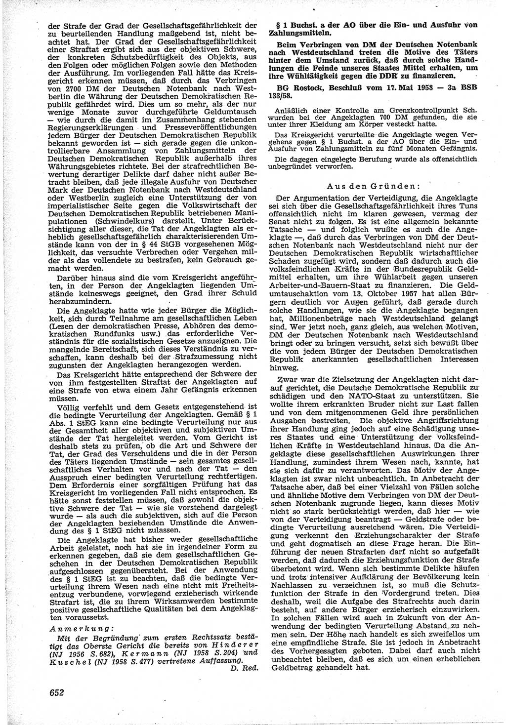 Neue Justiz (NJ), Zeitschrift für Recht und Rechtswissenschaft [Deutsche Demokratische Republik (DDR)], 12. Jahrgang 1958, Seite 652 (NJ DDR 1958, S. 652)