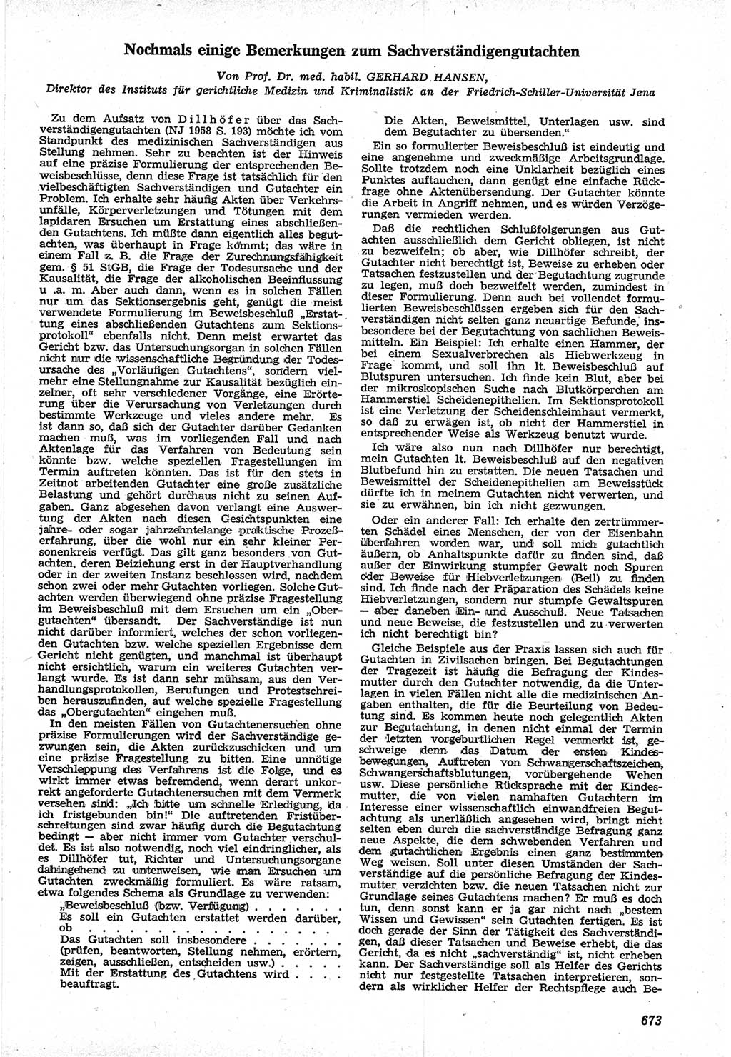 Neue Justiz (NJ), Zeitschrift für Recht und Rechtswissenschaft [Deutsche Demokratische Republik (DDR)], 12. Jahrgang 1958, Seite 673 (NJ DDR 1958, S. 673)