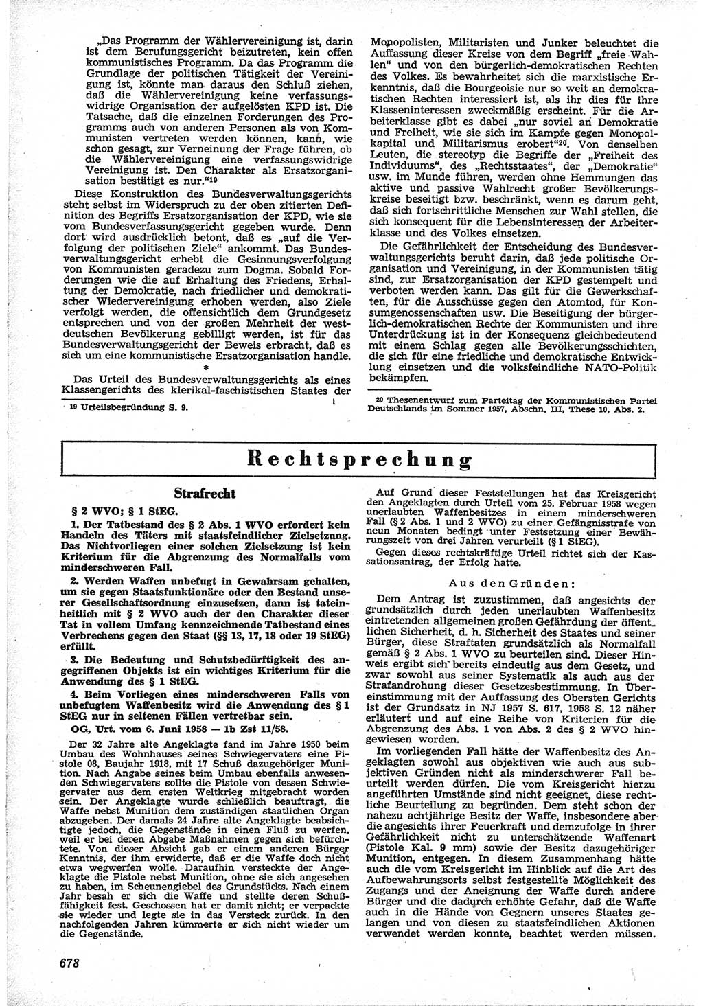 Neue Justiz (NJ), Zeitschrift für Recht und Rechtswissenschaft [Deutsche Demokratische Republik (DDR)], 12. Jahrgang 1958, Seite 678 (NJ DDR 1958, S. 678)