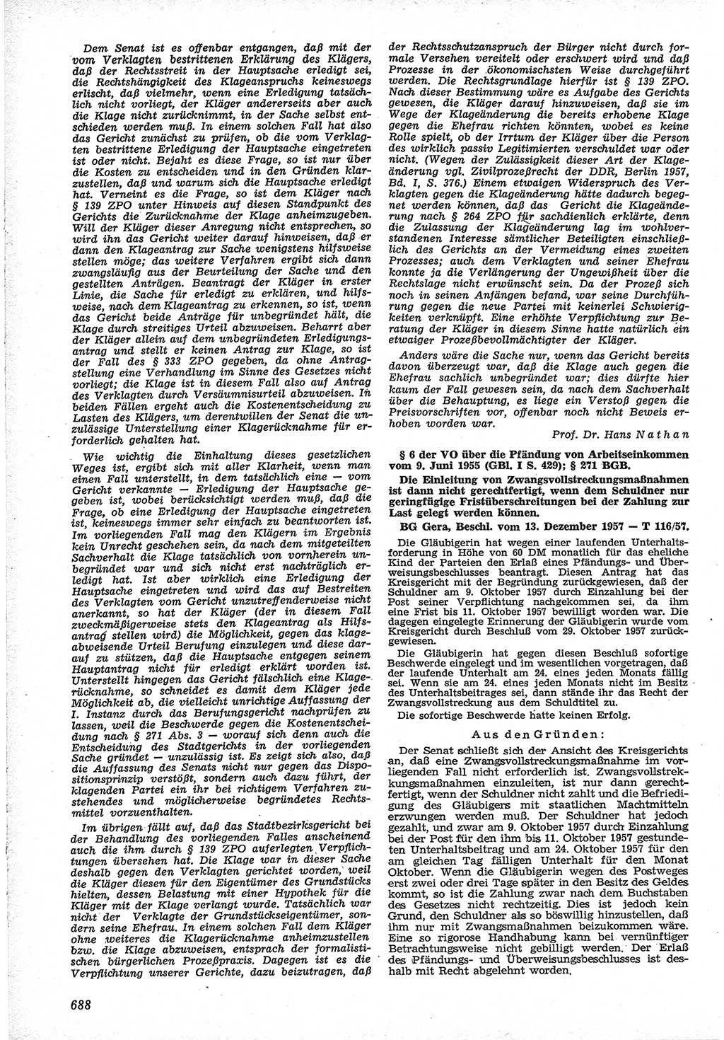 Neue Justiz (NJ), Zeitschrift für Recht und Rechtswissenschaft [Deutsche Demokratische Republik (DDR)], 12. Jahrgang 1958, Seite 688 (NJ DDR 1958, S. 688)