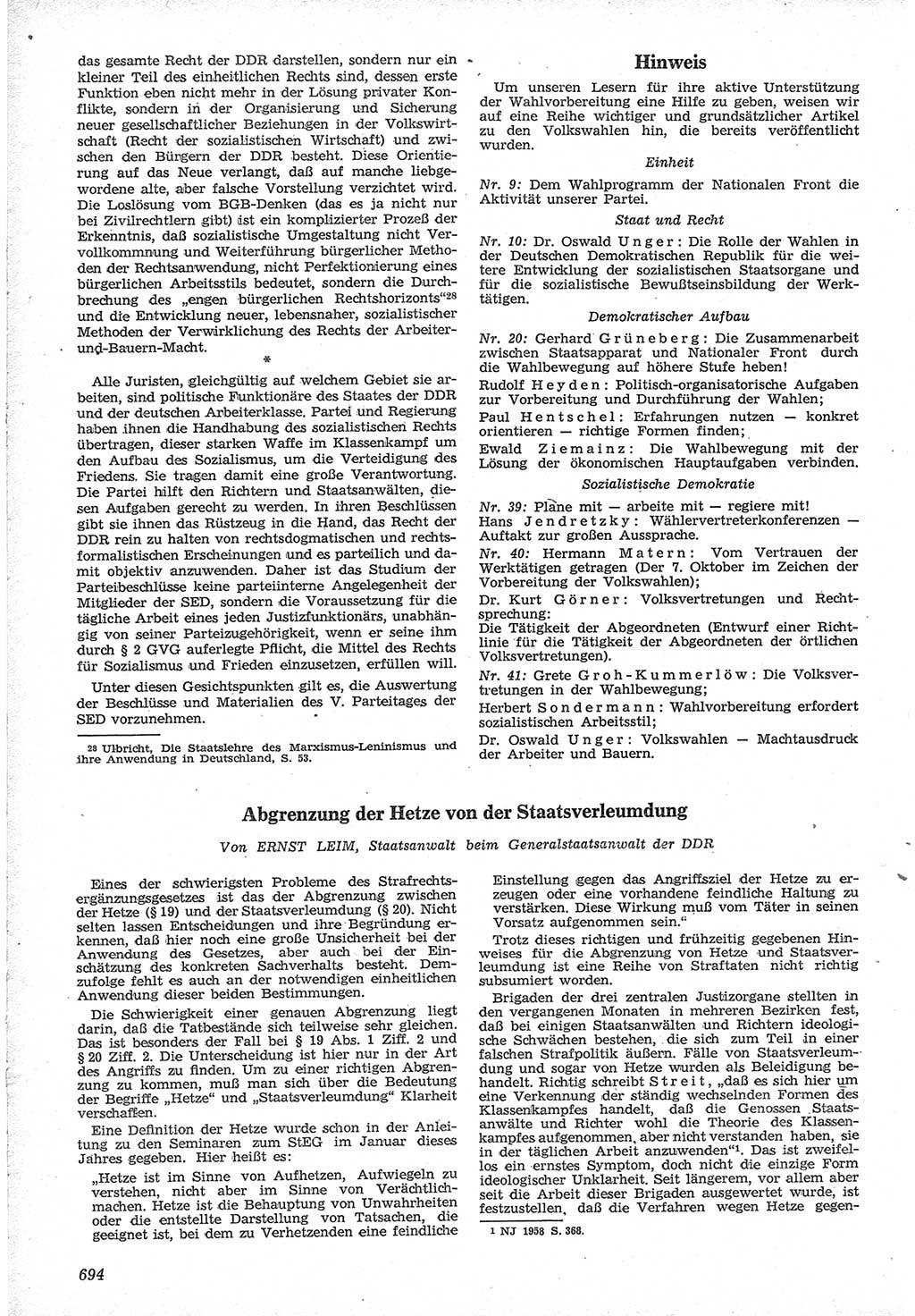 Neue Justiz (NJ), Zeitschrift für Recht und Rechtswissenschaft [Deutsche Demokratische Republik (DDR)], 12. Jahrgang 1958, Seite 694 (NJ DDR 1958, S. 694)