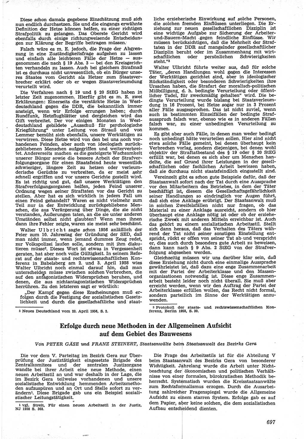 Neue Justiz (NJ), Zeitschrift für Recht und Rechtswissenschaft [Deutsche Demokratische Republik (DDR)], 12. Jahrgang 1958, Seite 697 (NJ DDR 1958, S. 697)