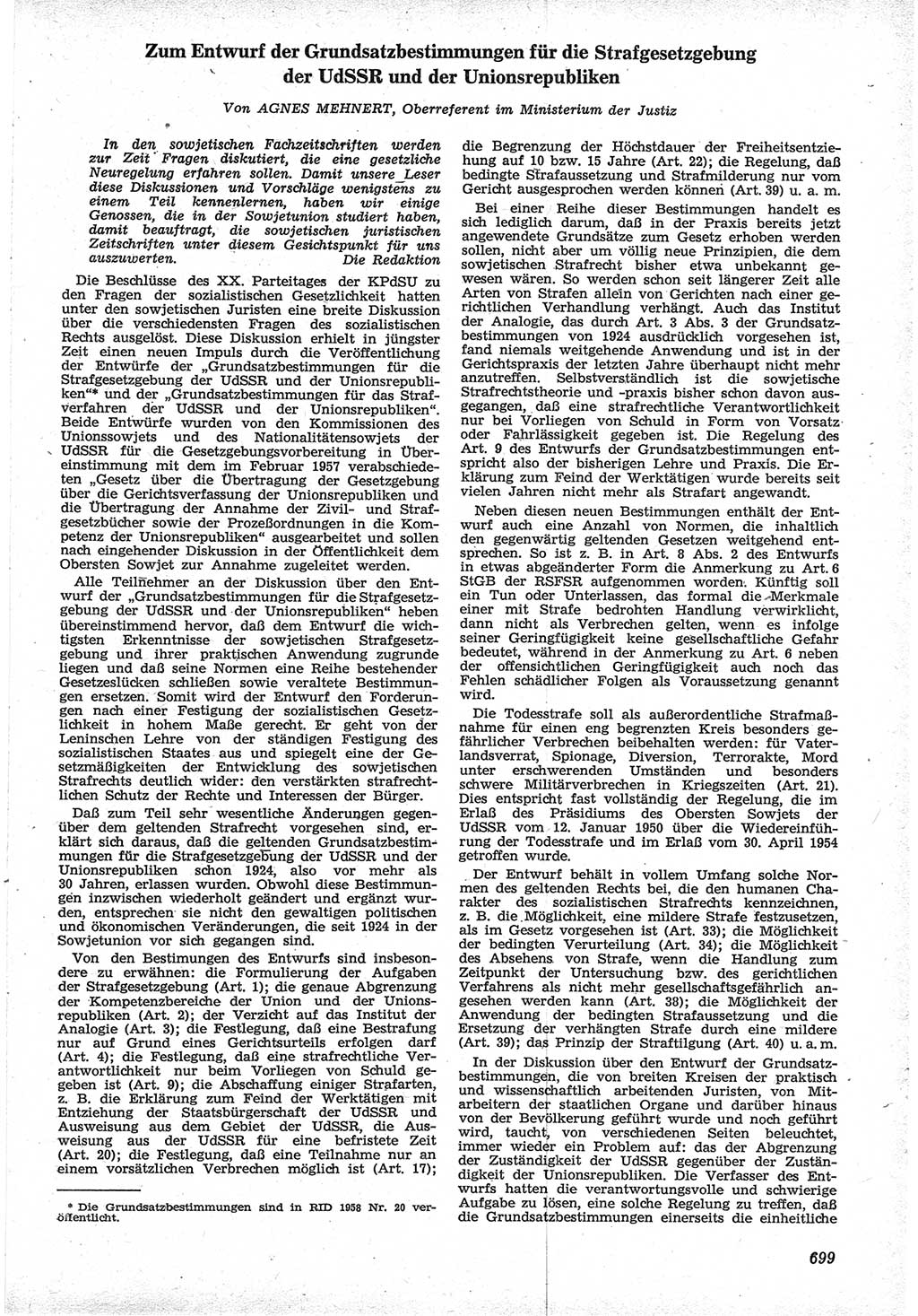 Neue Justiz (NJ), Zeitschrift für Recht und Rechtswissenschaft [Deutsche Demokratische Republik (DDR)], 12. Jahrgang 1958, Seite 699 (NJ DDR 1958, S. 699)