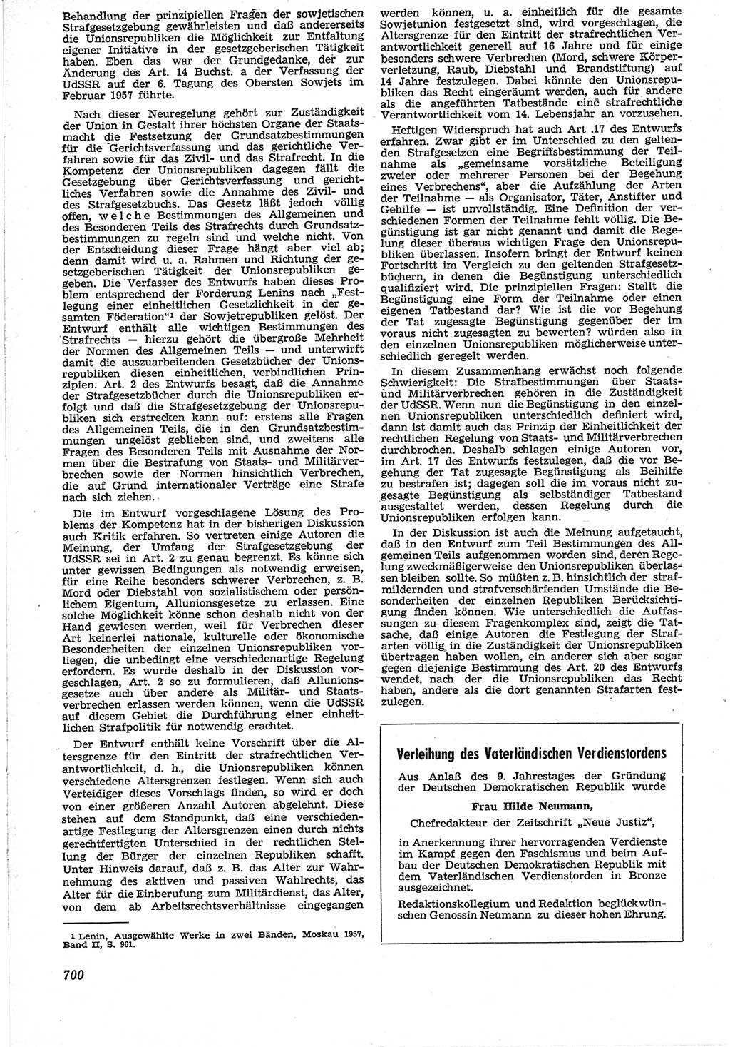 Neue Justiz (NJ), Zeitschrift für Recht und Rechtswissenschaft [Deutsche Demokratische Republik (DDR)], 12. Jahrgang 1958, Seite 700 (NJ DDR 1958, S. 700)
