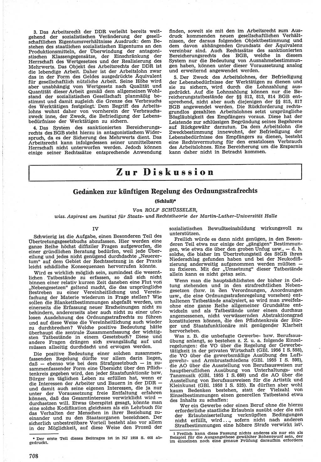 Neue Justiz (NJ), Zeitschrift für Recht und Rechtswissenschaft [Deutsche Demokratische Republik (DDR)], 12. Jahrgang 1958, Seite 708 (NJ DDR 1958, S. 708)