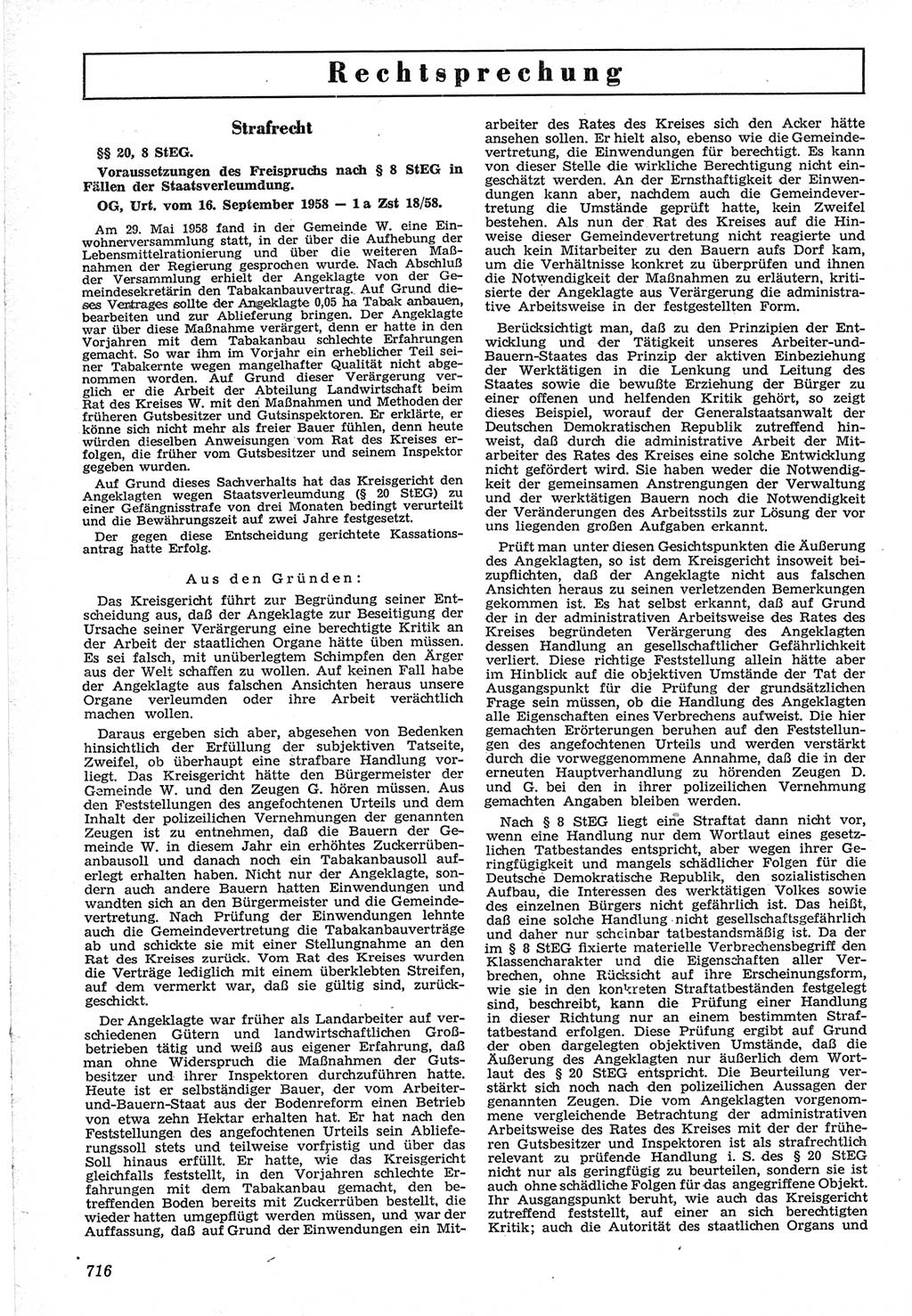 Neue Justiz (NJ), Zeitschrift für Recht und Rechtswissenschaft [Deutsche Demokratische Republik (DDR)], 12. Jahrgang 1958, Seite 716 (NJ DDR 1958, S. 716)